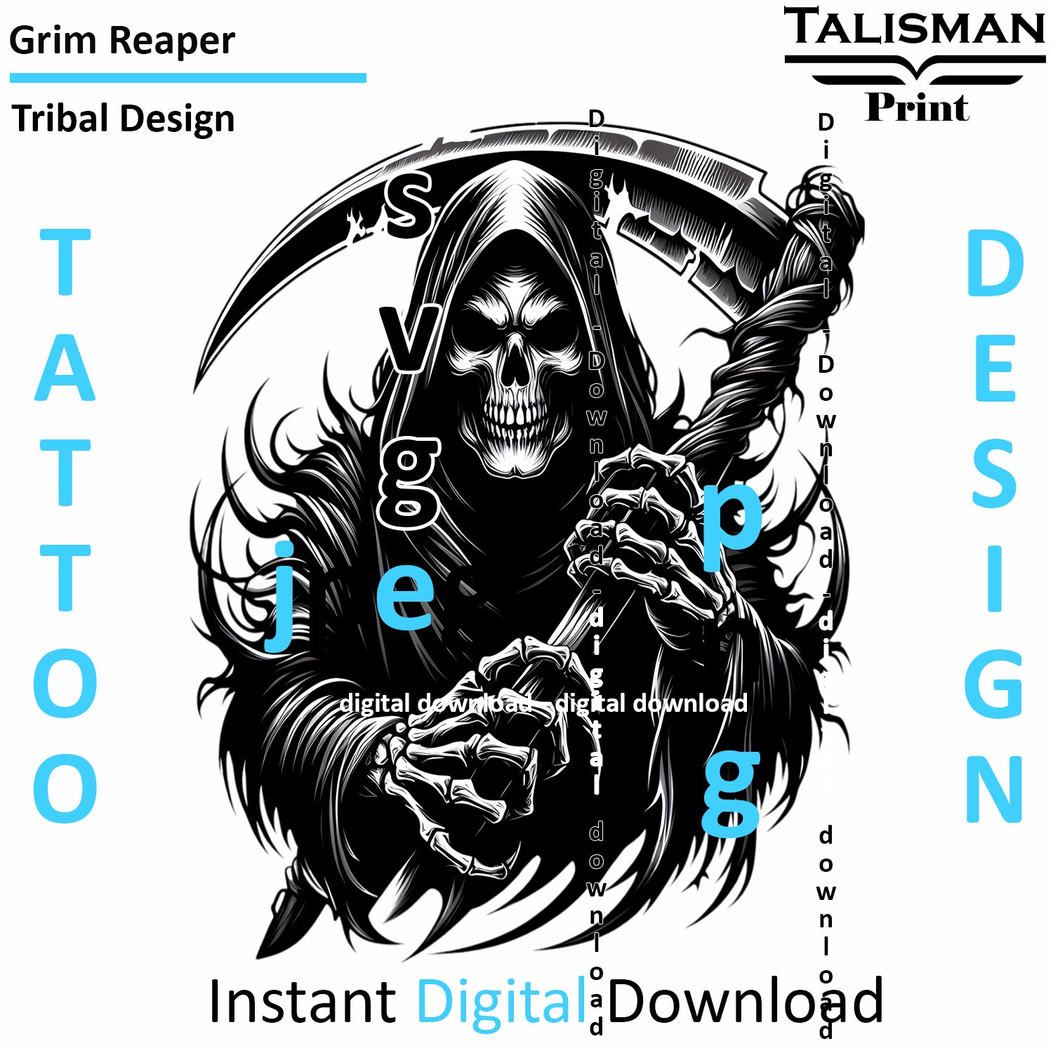 Grim Reaper - Digital Art | PNG, JPEG & SVG | Instant Download for Apparel, Décor and Wall Art