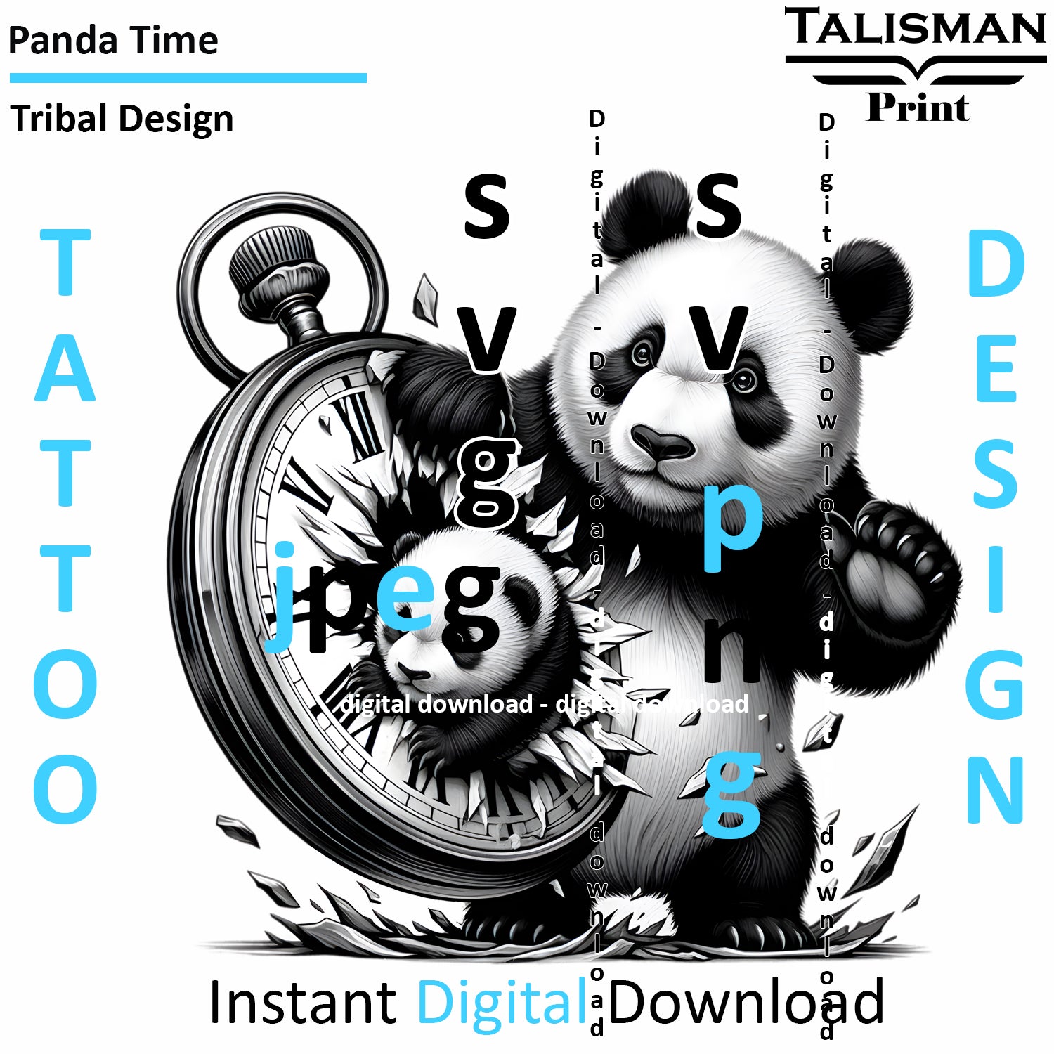 Panda in Time - Digital Art | PNG, JPEG & SVG | Instant Download for Apparel, Décor and Wall Art