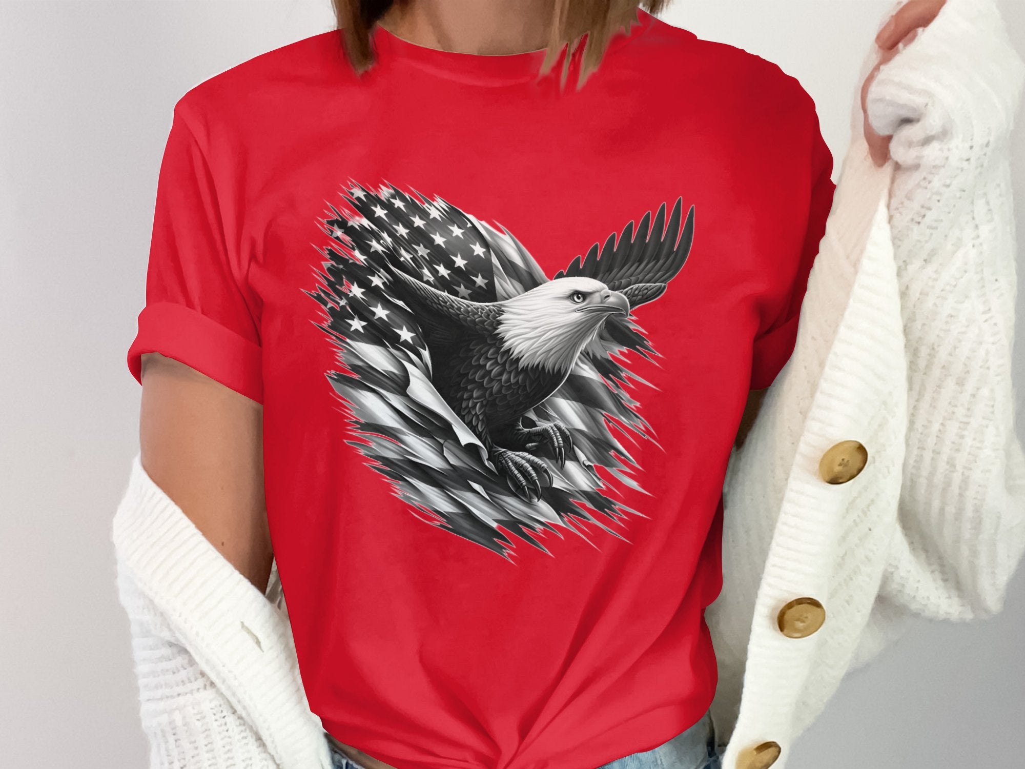 Eagle Patriot - Coloured Gildan T-Shirt Realistic Animal Talisman Unisex Tee Graphic Design