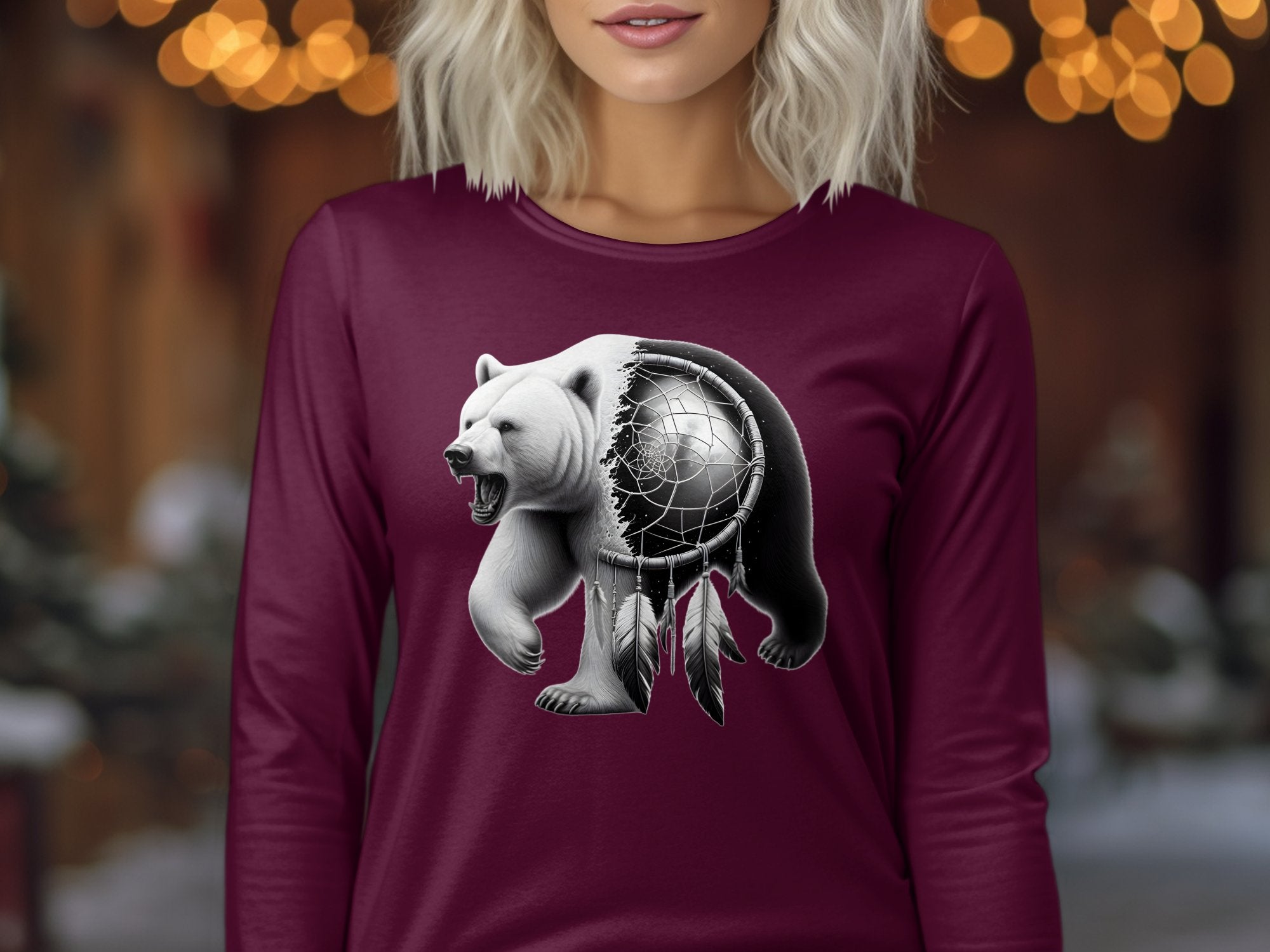 Dreamcatcher Bear - Coloured Gildan Long Sleeve Realistic Native American Talisman Unisex Mythology Tee Graphic Design