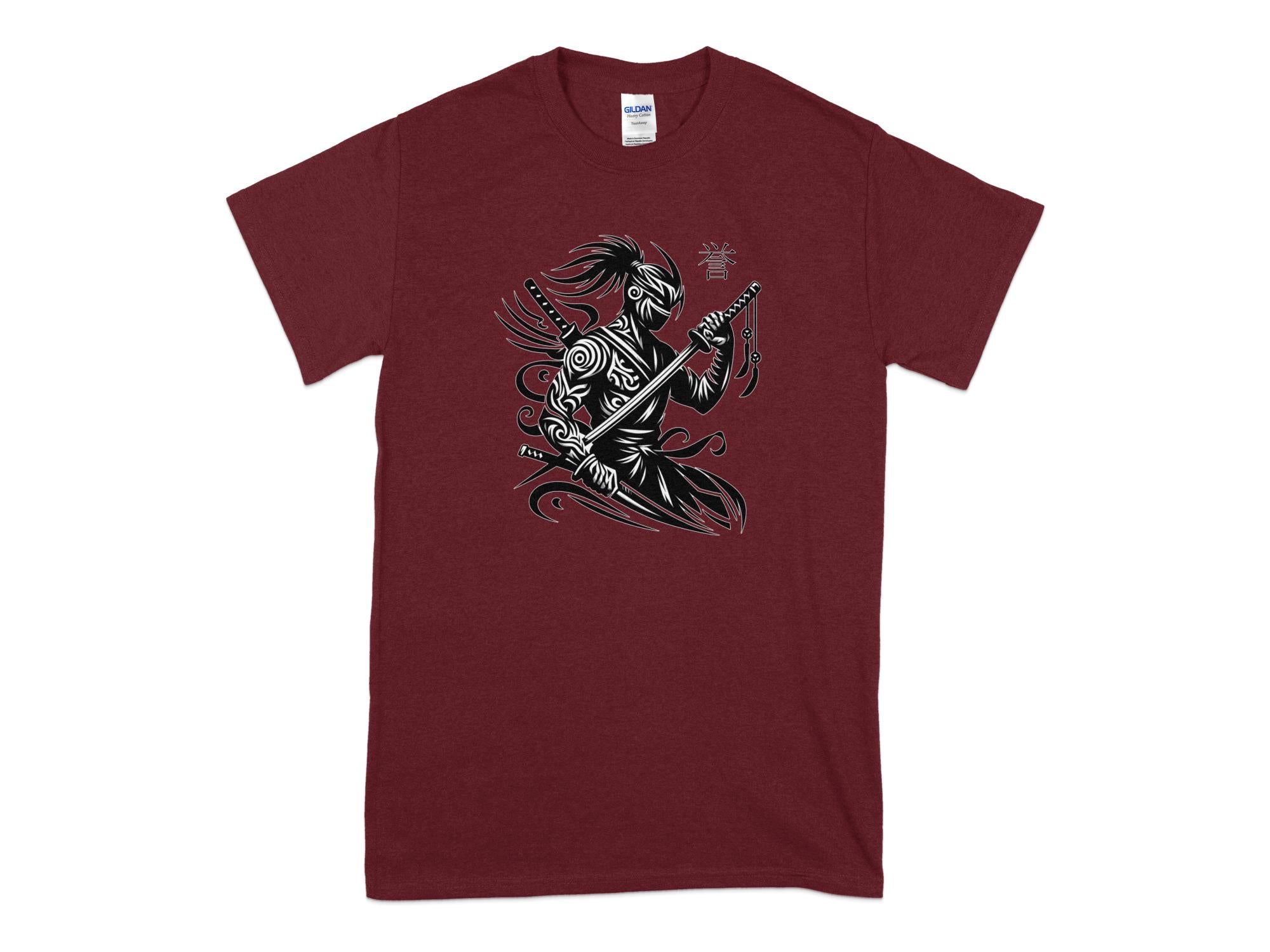 Samurai Ninja - Coloured Gildan T-Shirt Japanese Talisman Unisex Cultural Symbolic Graphic Design