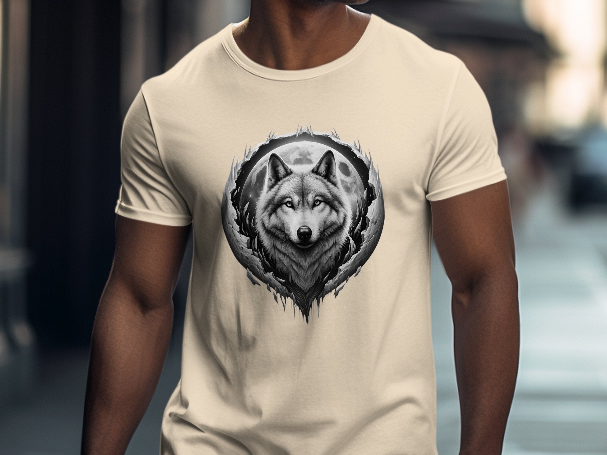 Moon Wolf - Coloured Gildan T-Shirt Realistic Animal Talisman Unisex Mythology Tee Graphic Design