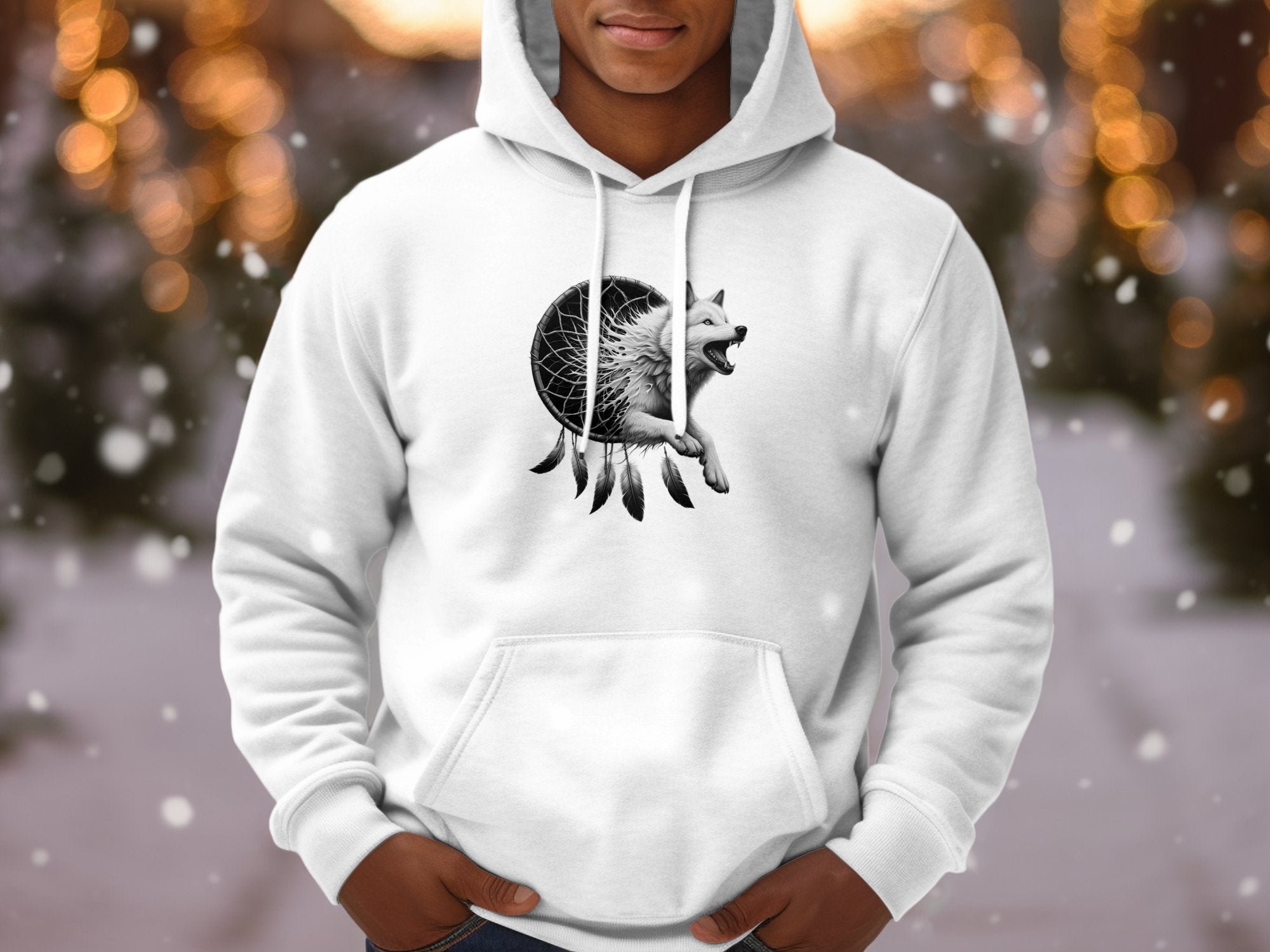 Dreamcatcher Wolf - Coloured Gildan Hoodie Realistic Native American Talisman Unisex Mythology Tee Graphic Design