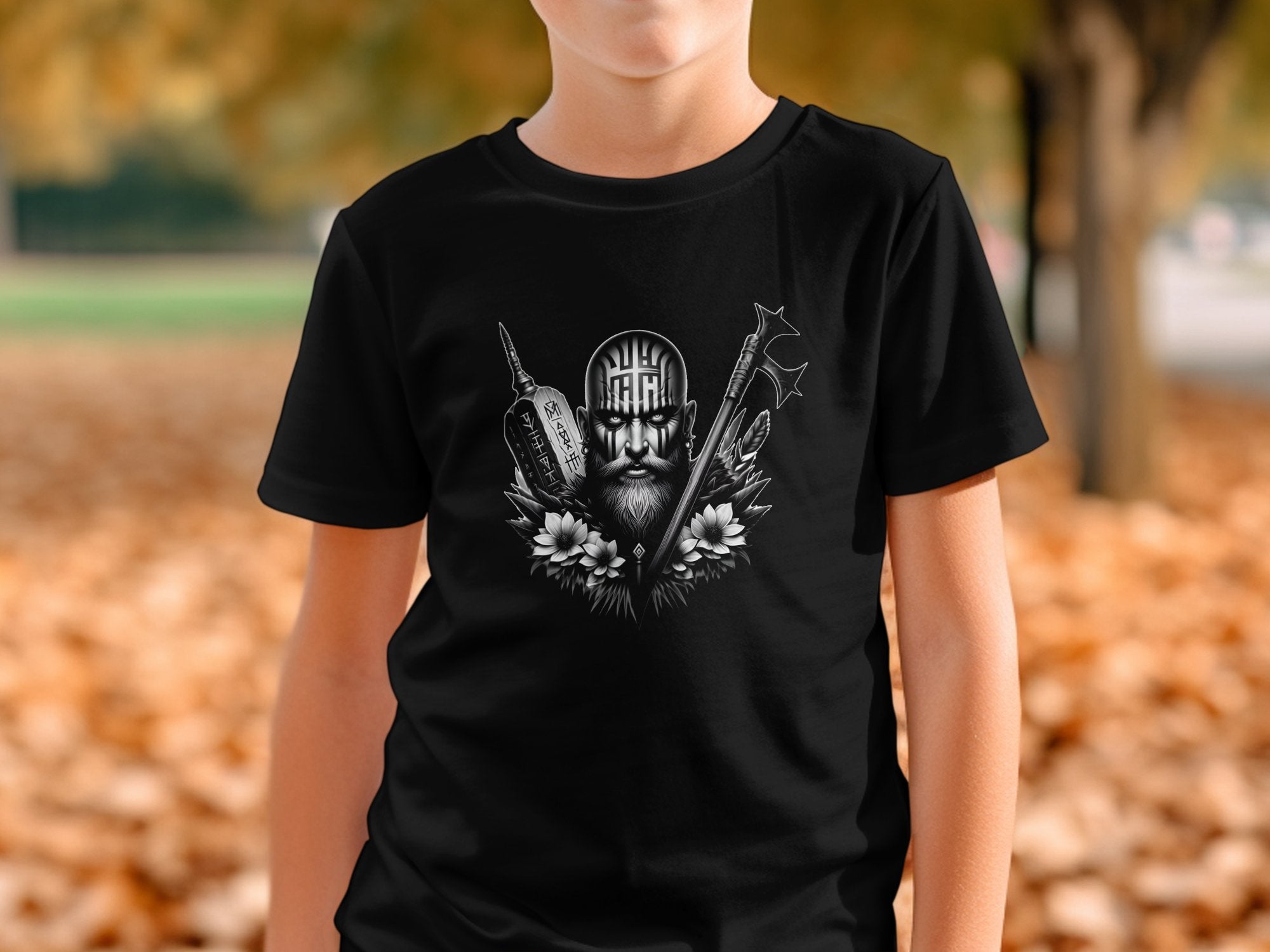 Viking Vigor - Coloured Gildan Kids T-Shirt Realistic Norse Talisman Unisex Valhalla Tee Graphic Design