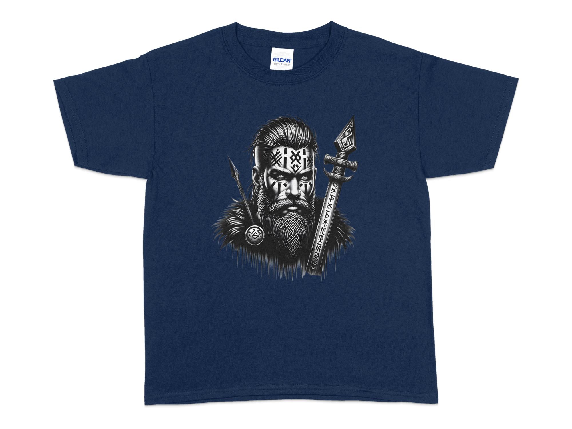 Viking Stoic - Coloured Gildan Kids T-Shirt Realistic Norse Talisman Unisex Valhalla Tee Graphic Design