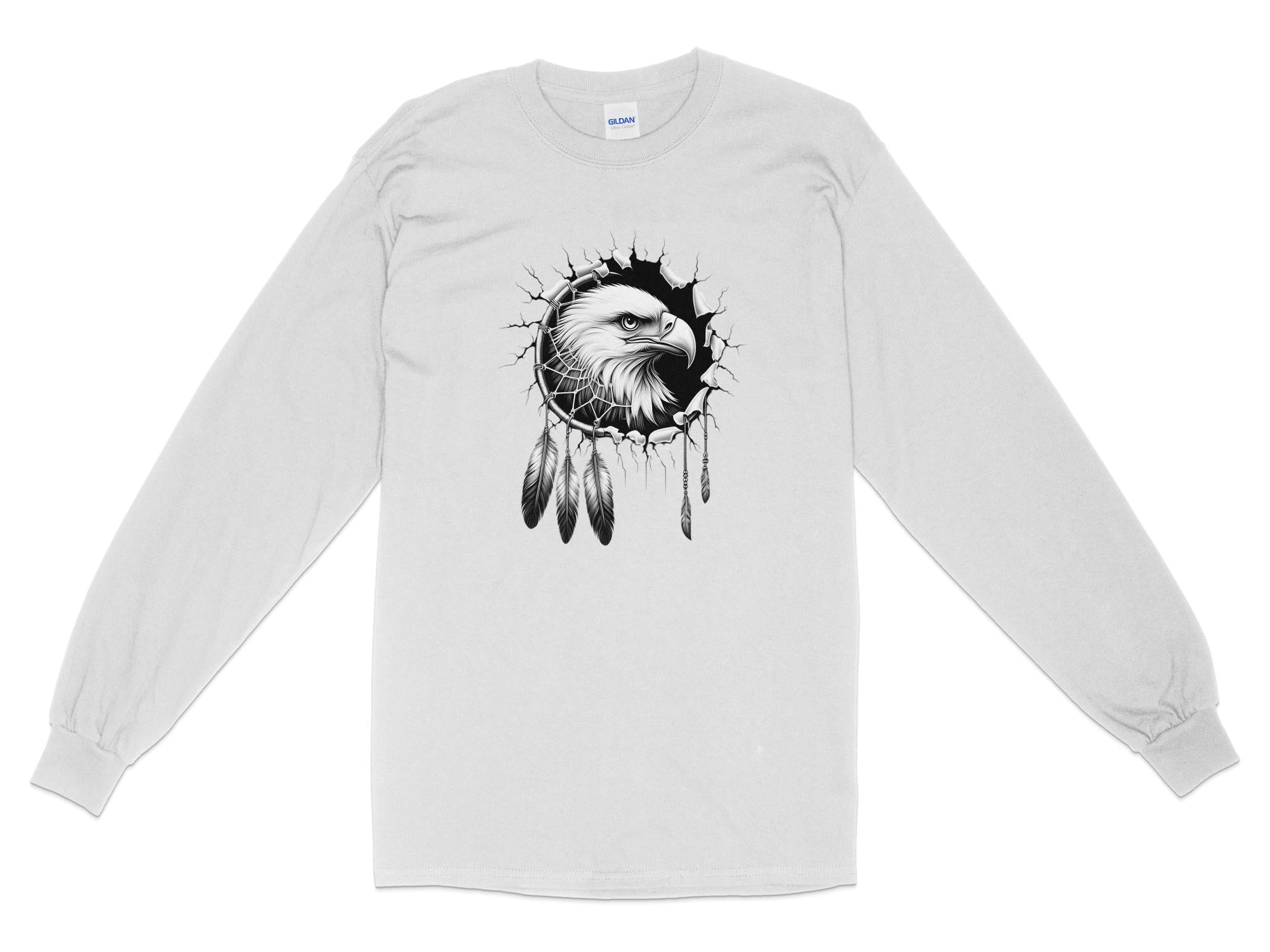 Dreamcatcher Eagle - Coloured Gildan Long Sleeve Realistic Native American Talisman Unisex Mythology Tee Graphic Design