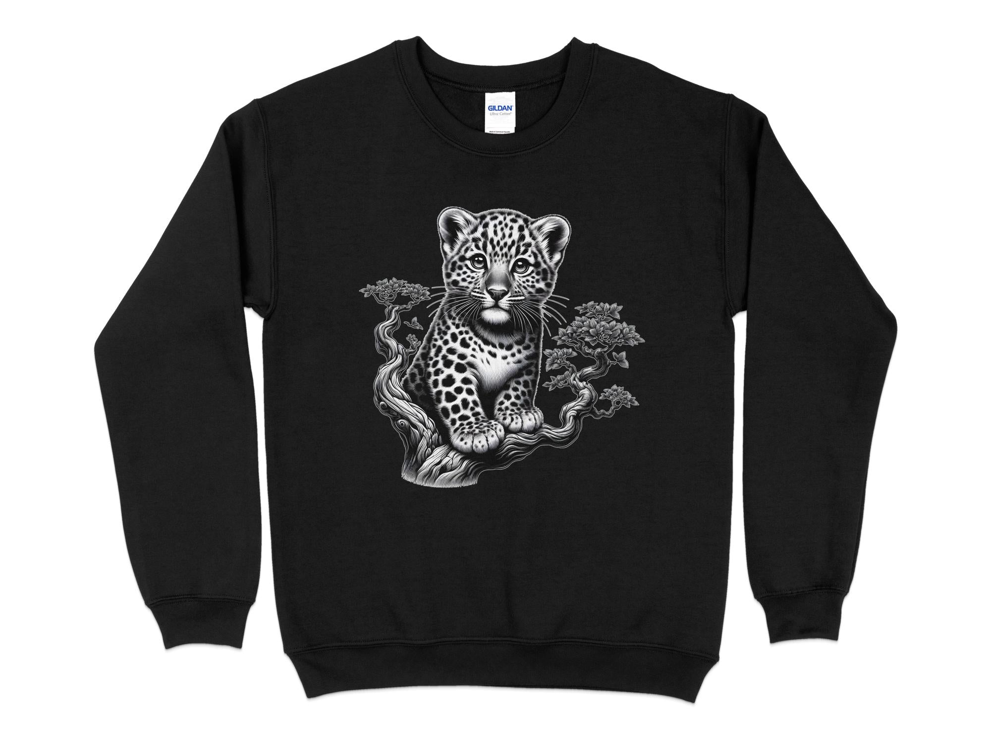 Leopard Bonsai - Coloured Gildan Sweatshirt Realistic Animal Talisman Unisex Cute Tee Graphic Design