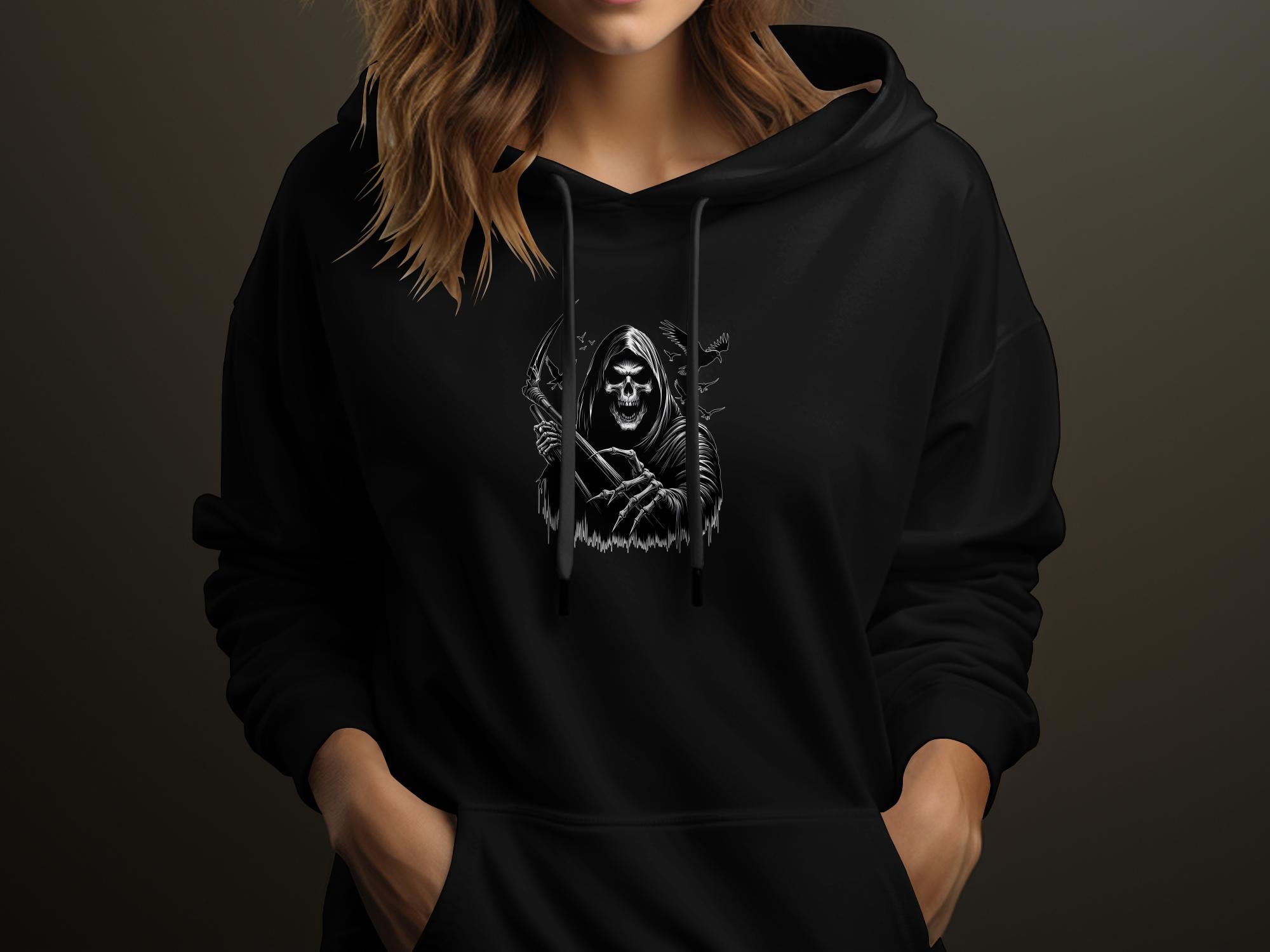 Grim Reaper - Black White Gildan Hoodie Commemorative Talisman Unisex Tee Graphic Design