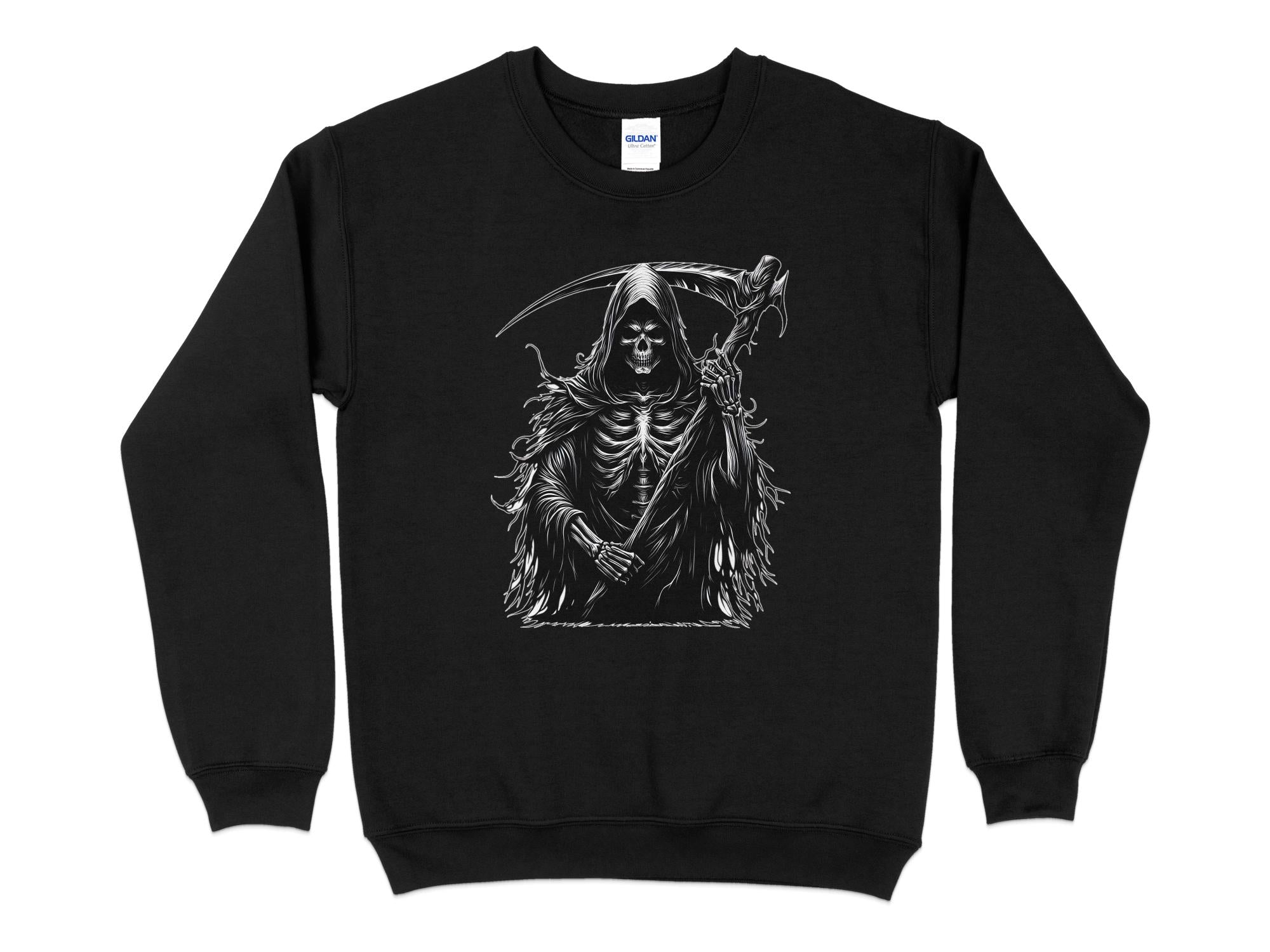 Grim Reaper - Black White Gildan Sweatshirt Commemorative Talisman Unisex Tee Graphic Design