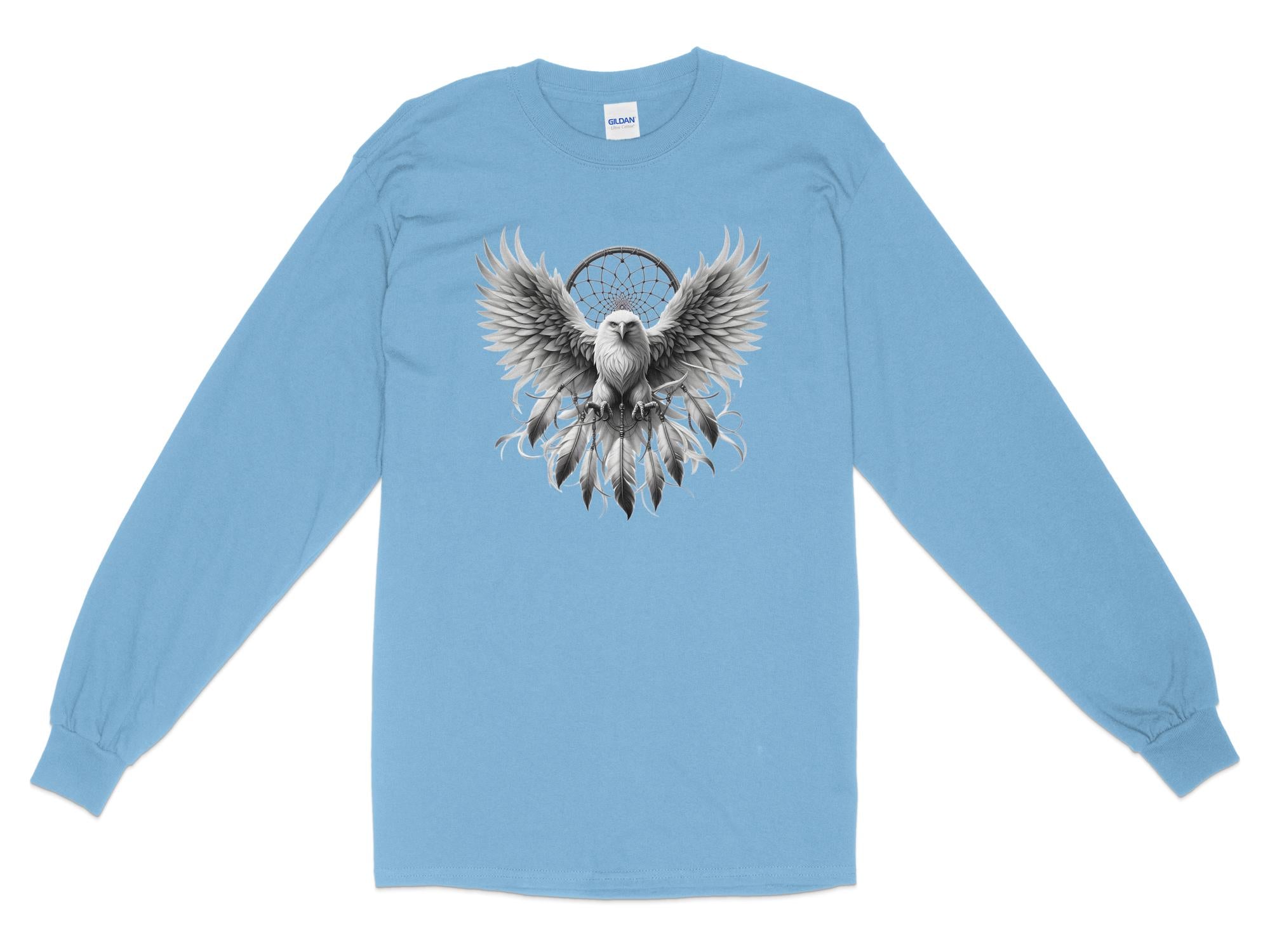 Dreamcatcher Eagle - Coloured Gildan Long Sleeve Realistic Native American Talisman Unisex Mythology Tee Graphic Design