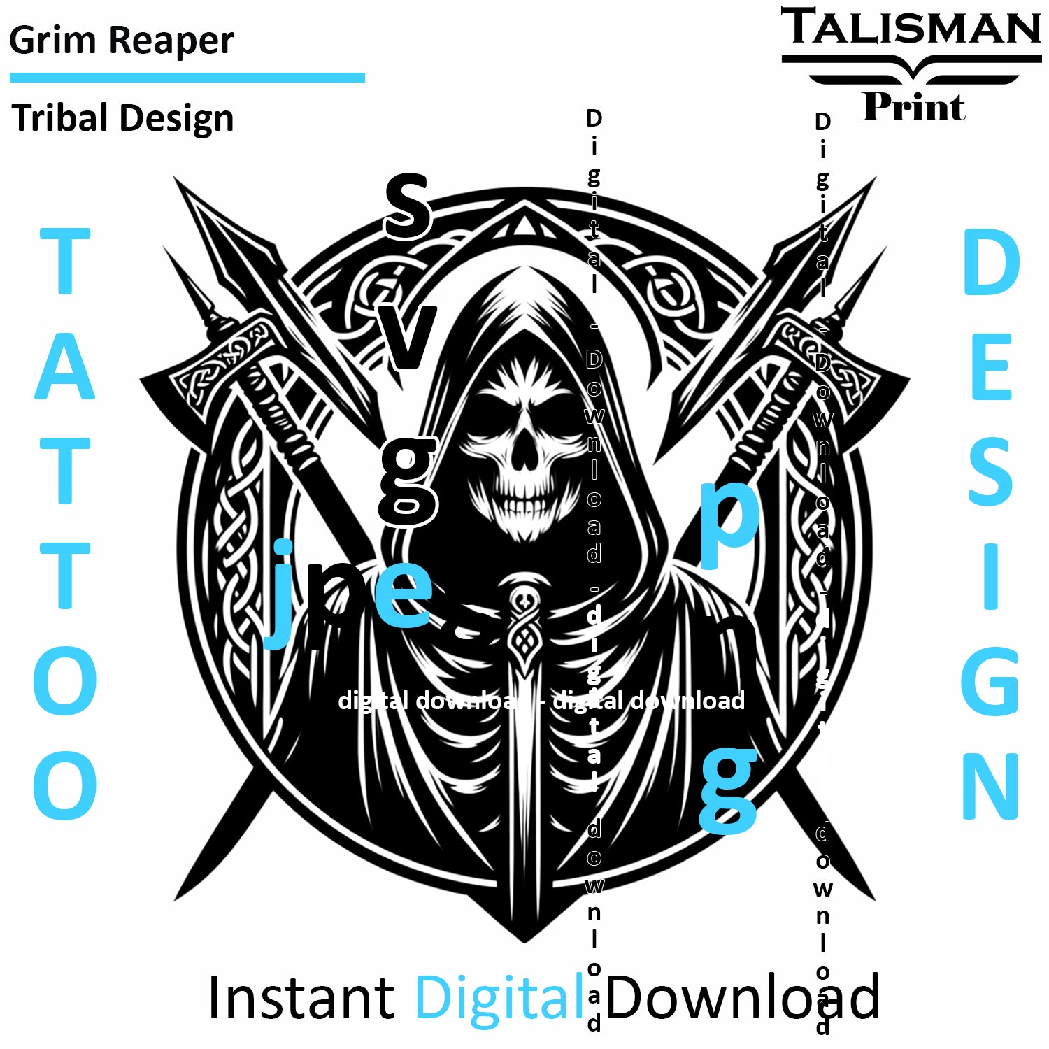 Grim Reaper - Digital Art | PNG, JPEG & SVG | Instant Download for Apparel, Décor and Wall Art