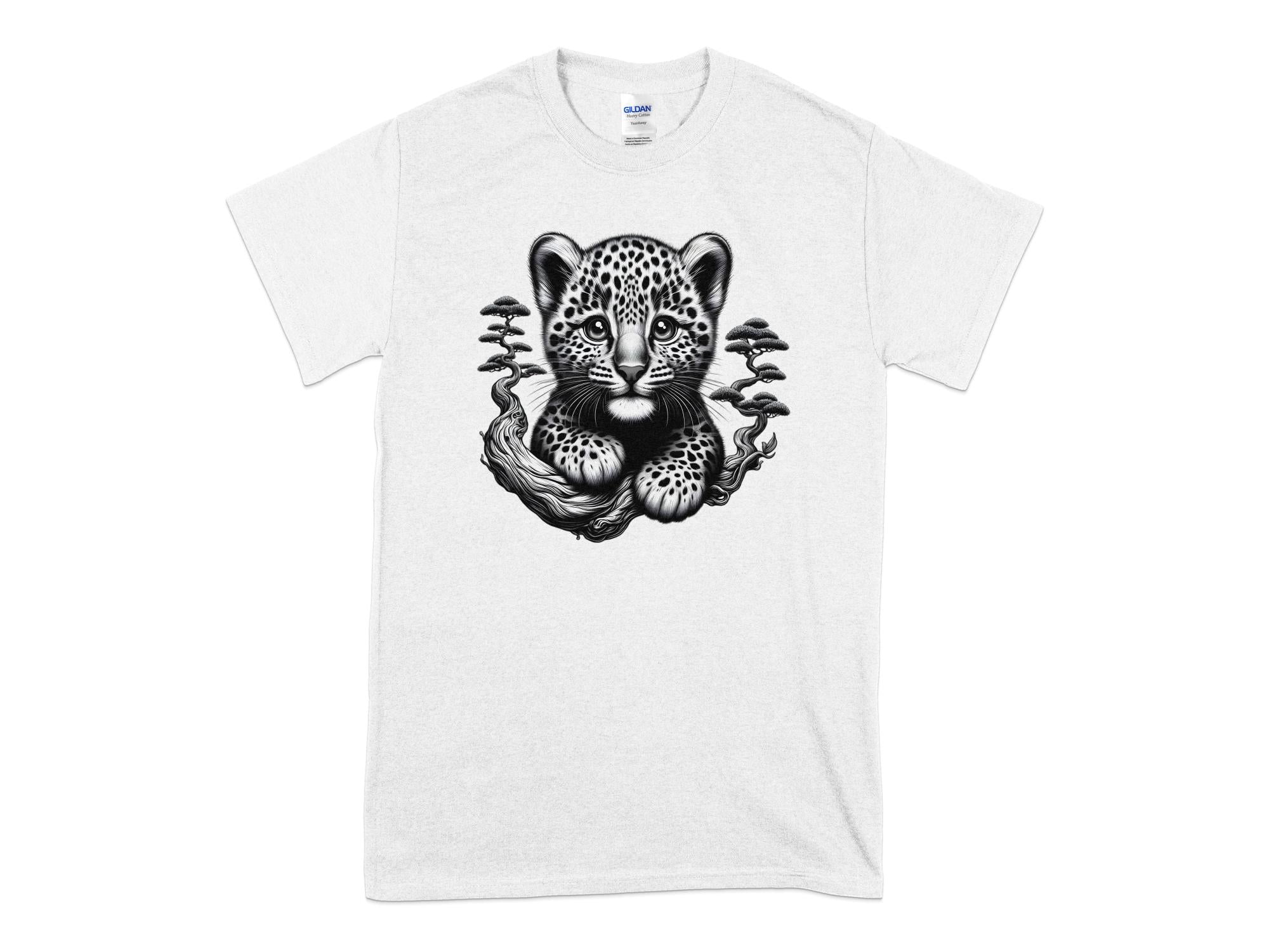 Leopard Bonsai - Coloured Gildan T-Shirt Realistic Animal Talisman Unisex Cute Tee Graphic Design