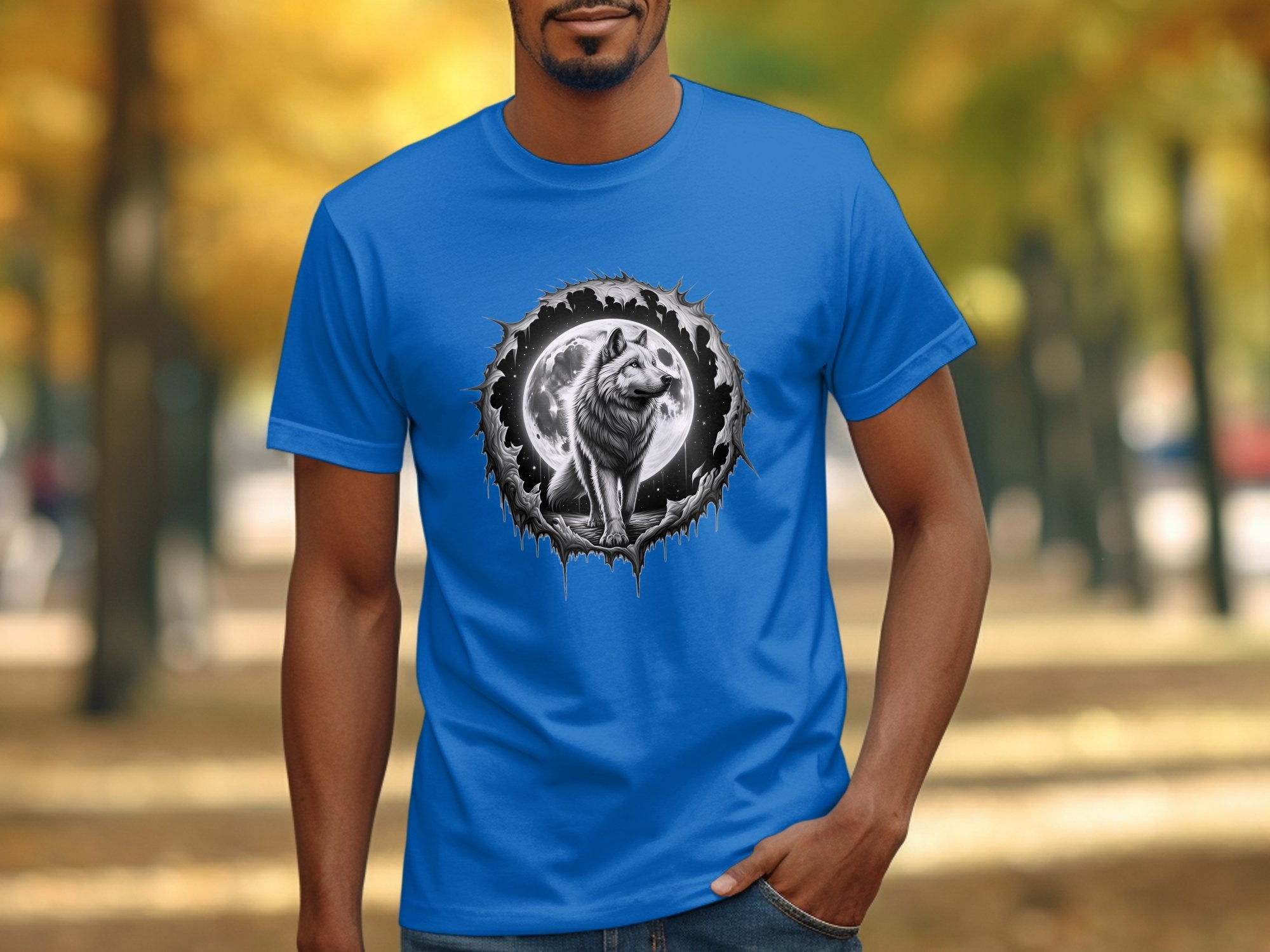 Moon Wolf - Coloured Gildan T-Shirt Realistic Animal Talisman Unisex Mythology Tee Graphic Design