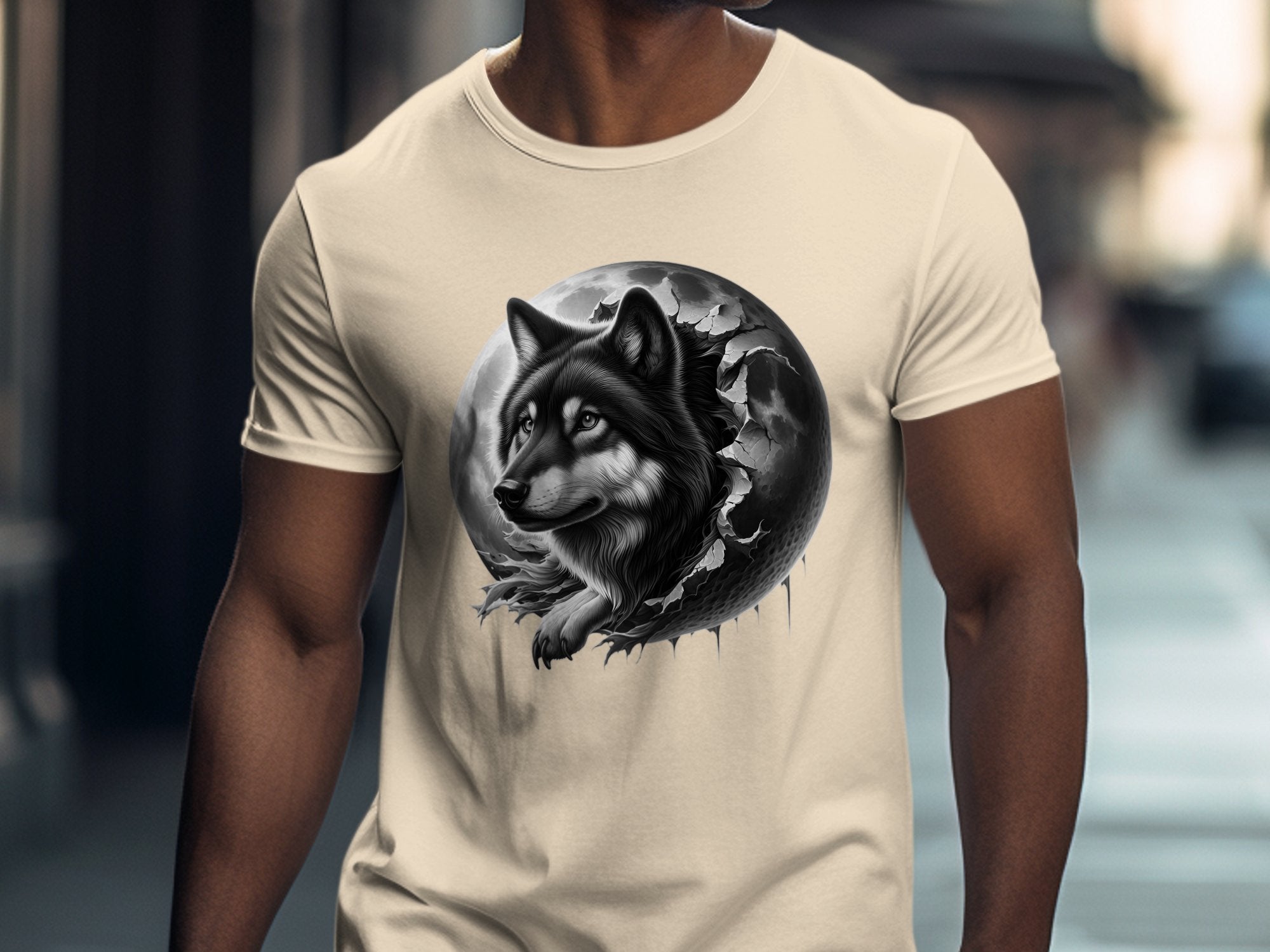 Moon Wolf - Coloured Gildan T-Shirt Realistic Animal Talisman Unisex Mythology Tee Graphic Design