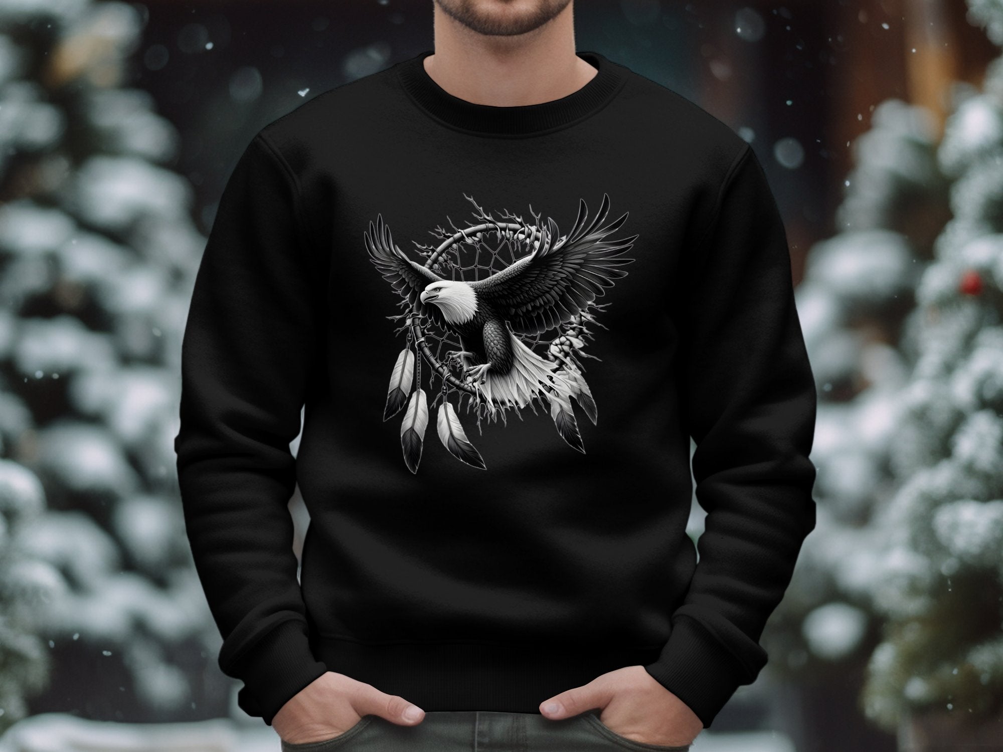 Dreamcatcher Eagle - Coloured Gildan Sweatshirt Realistic Native American Talisman Unisex Mythology Tee Graphic Design