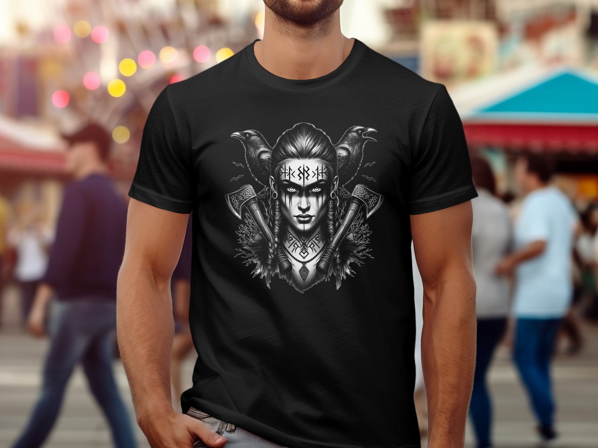 Viking Shield Maiden - Coloured Gildan T Shirt Realistic Norse Talisman Men Women Unisex Valhalla Tee Graphic Design