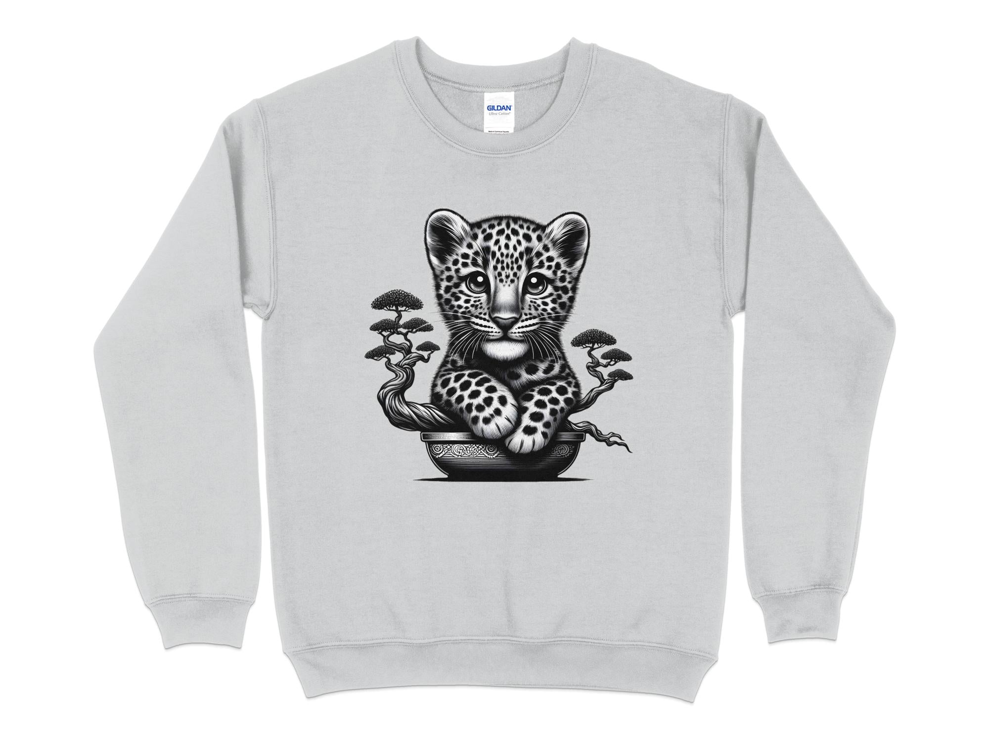 Leopard Bonsai - Coloured Gildan Sweatshirt Realistic Animal Talisman Unisex Cute Tee Graphic Design