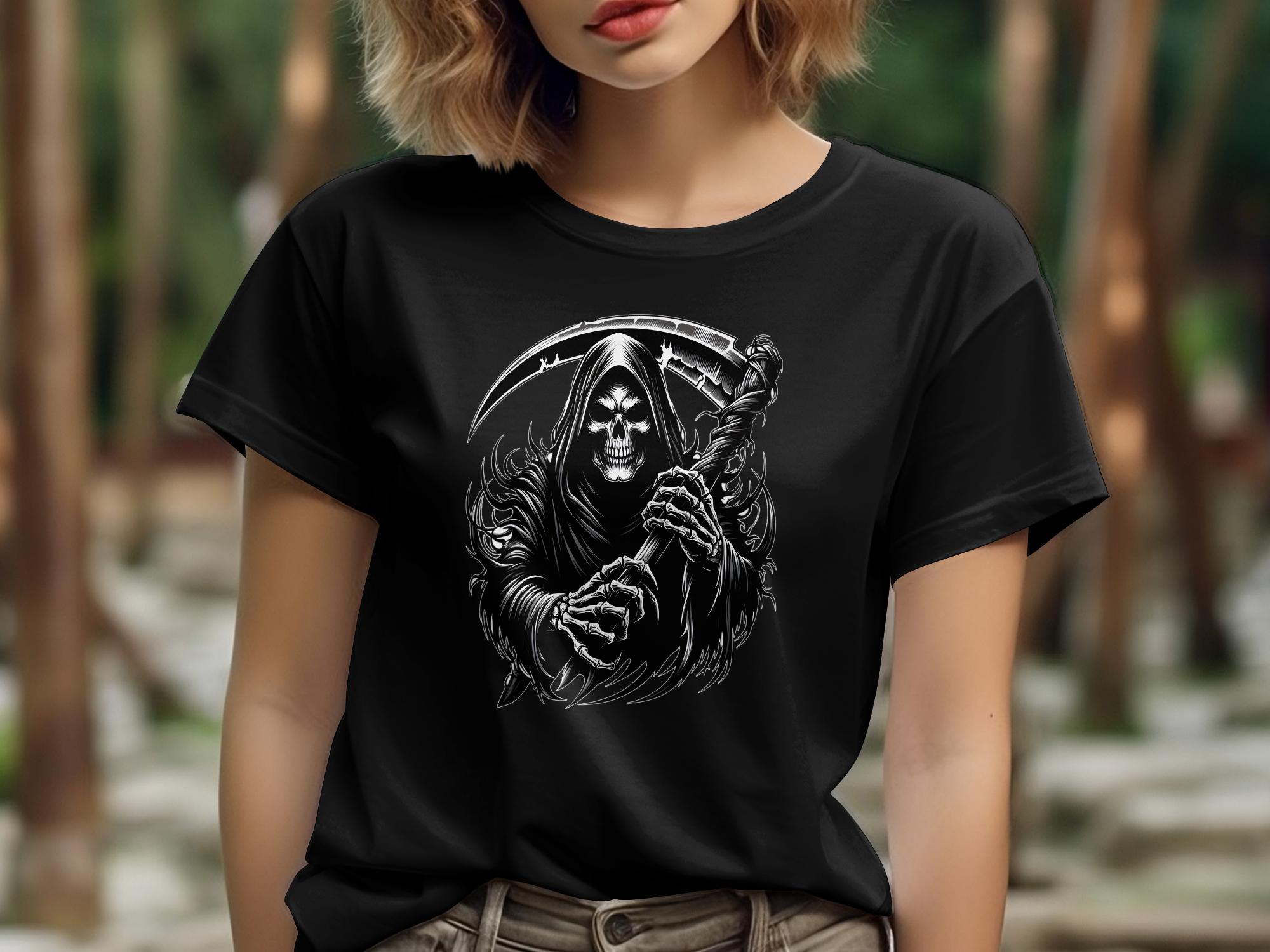 Grim Reaper - Black White Gildan T-Shirt Commemorative Talisman Unisex Tee Graphic Design