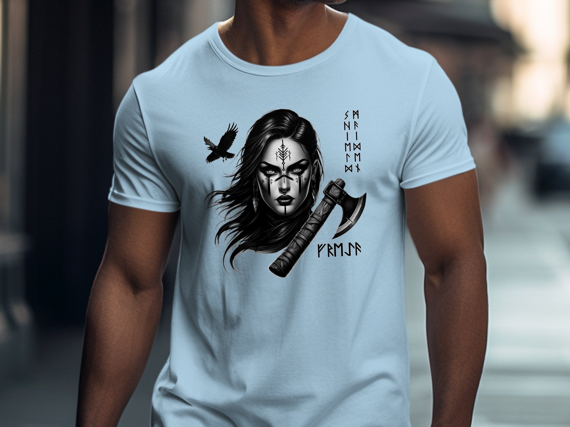 Viking Shield Maiden - Coloured Gildan T Shirt Realistic Norse Talisman Men Women Unisex Valhalla Tee Graphic Design