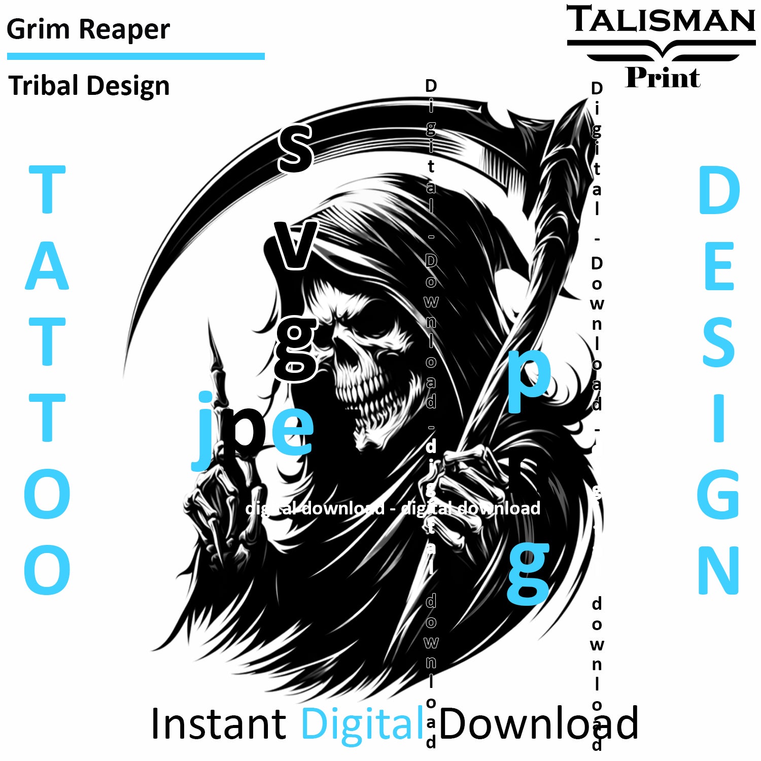 Grim Reaper - Digital Art | PNG, JPEG & SVG | Instant Download for Apparel, Décor and Wall Art