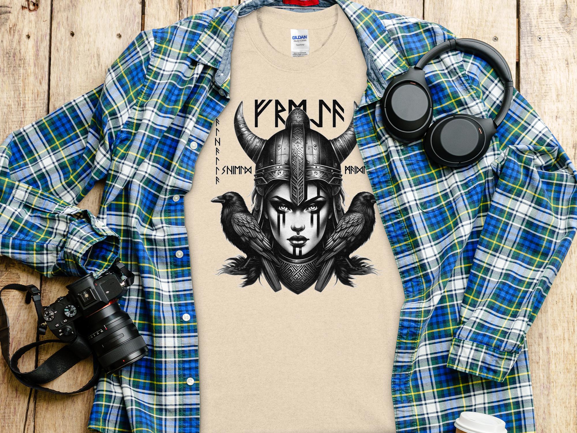 Viking Shield Maiden - Coloured Gildan T Shirt Realistic Norse Talisman Men Women Unisex Valhalla Tee Graphic Design