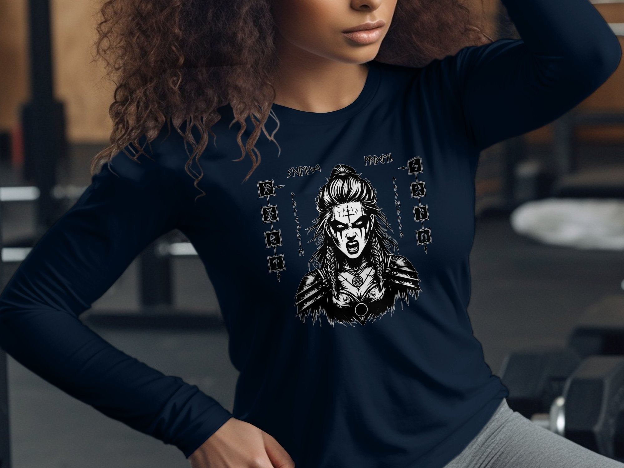 Viking Shield Maiden - Coloured Gildan Long Sleeve Realistic Norse Talisman Men Women Unisex Valhalla Tee Graphic Design