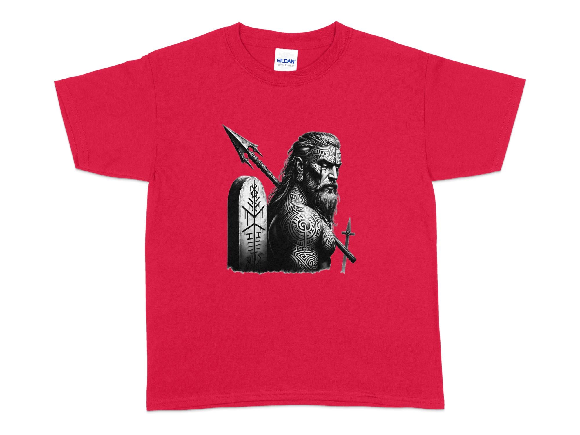 Viking Heroism - Coloured Gildan Kids T-Shirt Realistic Norse Talisman Unisex Valhalla Tee Graphic Design