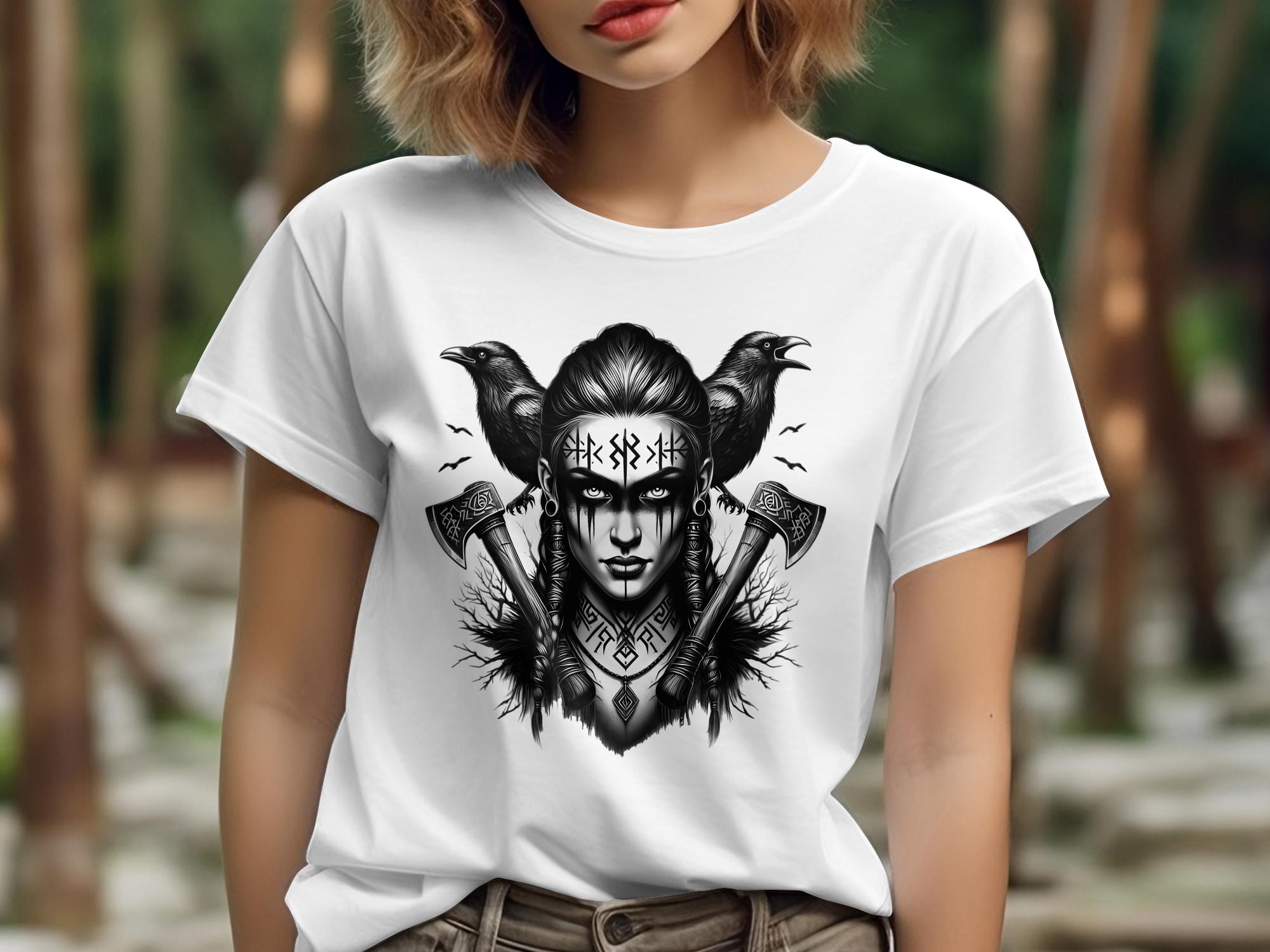 Viking Shield Maiden - Coloured Gildan T Shirt Realistic Norse Talisman Men Women Unisex Valhalla Tee Graphic Design