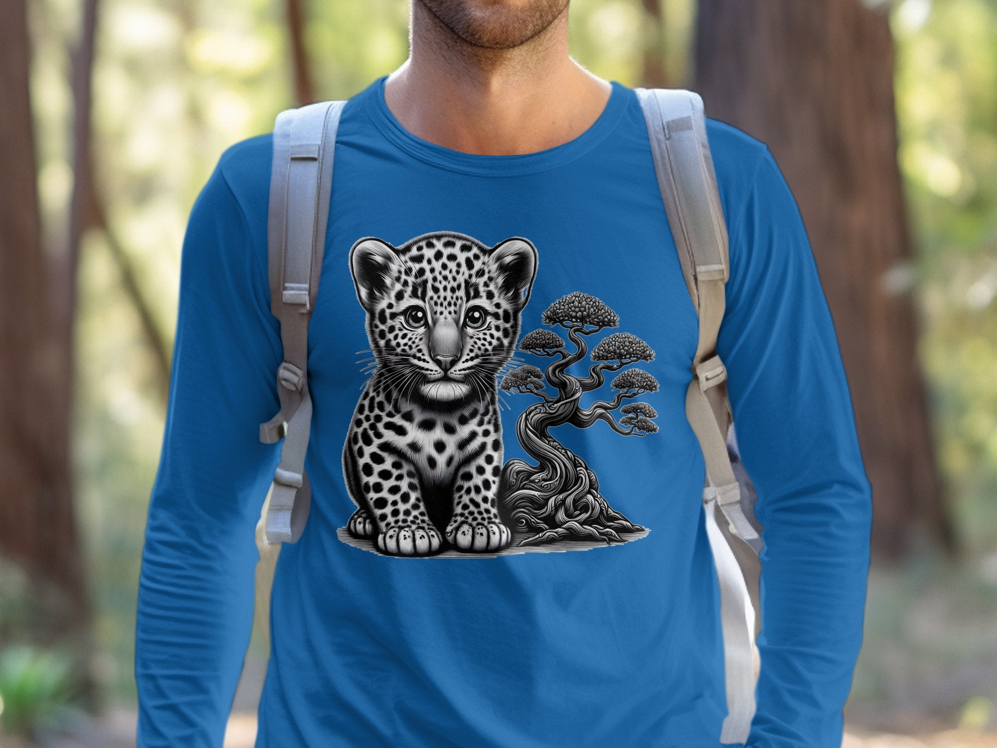 Leopard Bonsai - Coloured Gildan Long Sleeve Realistic Animal Talisman Unisex Cute Tee Graphic Design