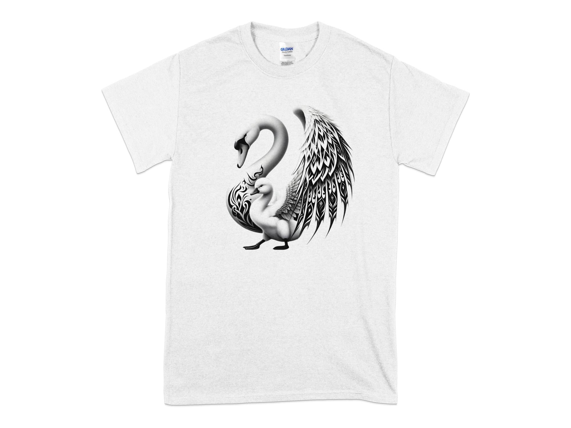 Swan & Cygnet- Black White Gildan T-Shirt Realistic Family Talisman Unisex Tee Graphic Design