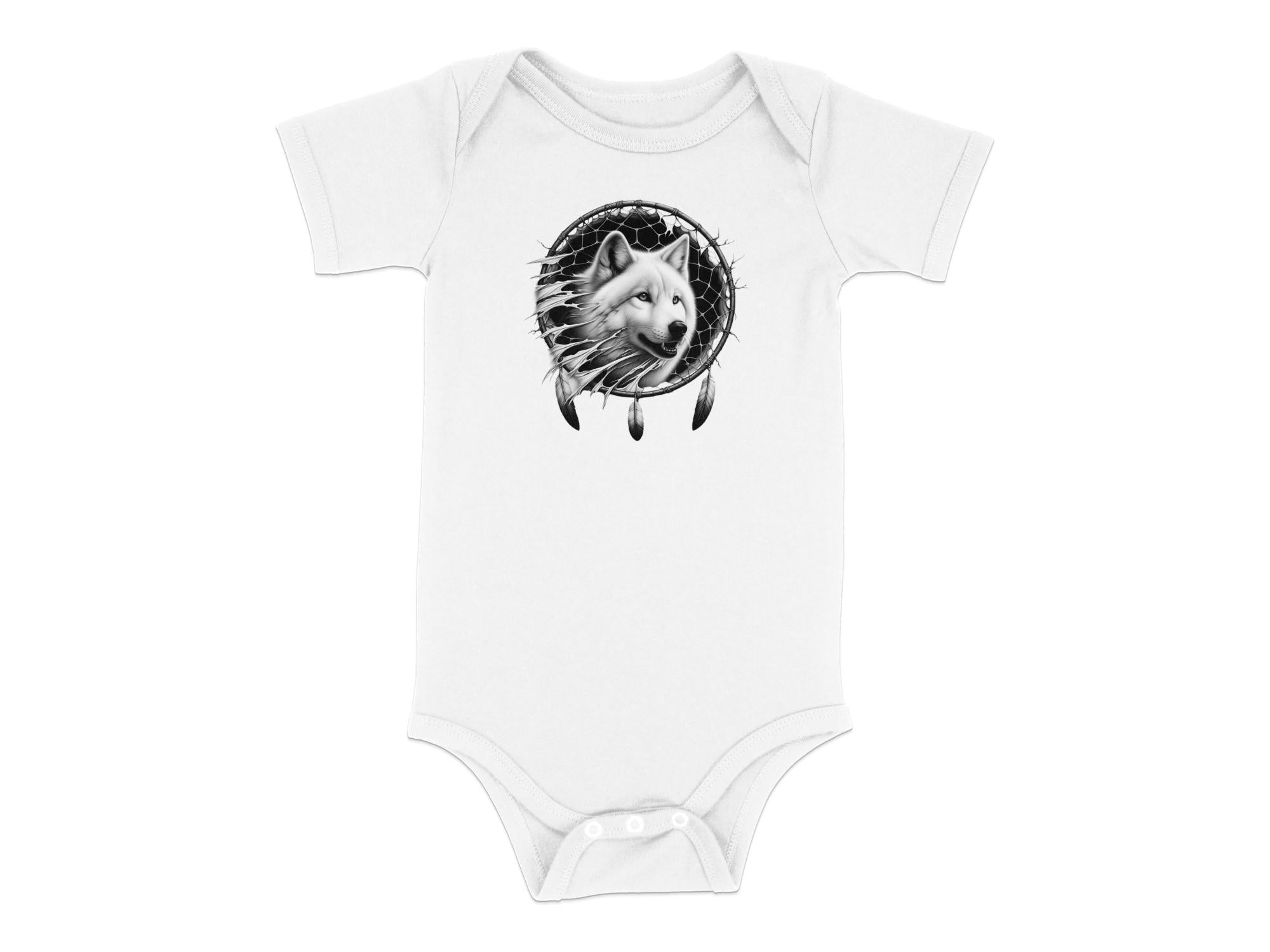 Dreamcatcher Wolf - Coloured Toddler Bodysuit Realistic Native American Talisman Unisex Mythology Tee Graphic Design