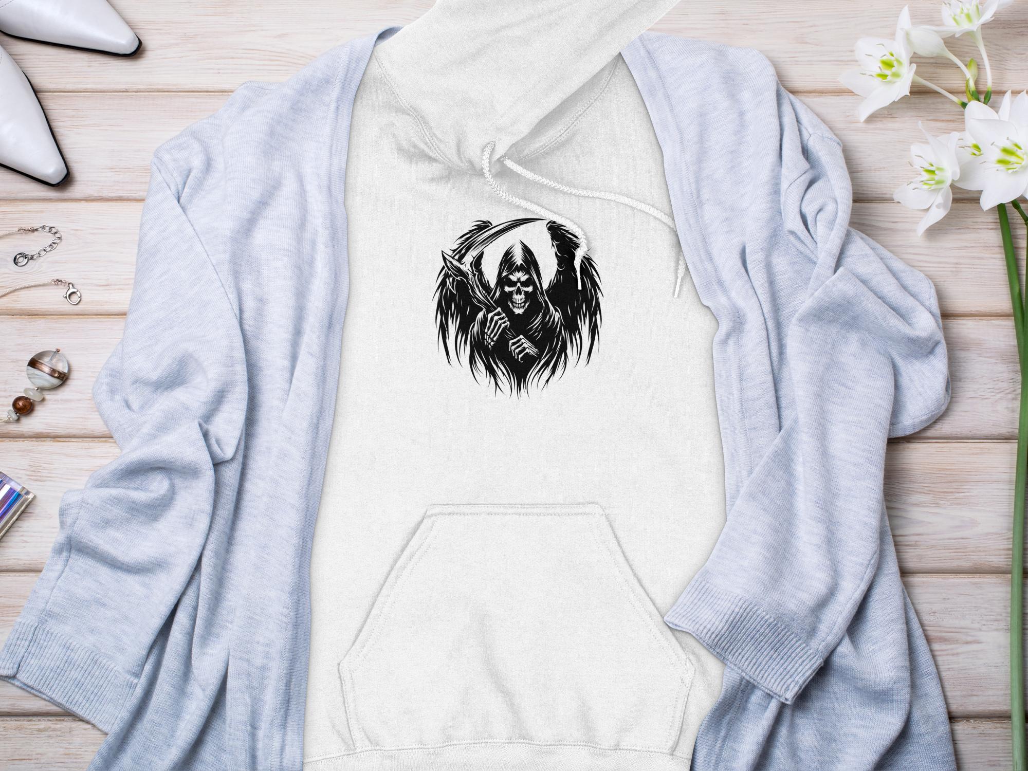 Grim Reaper - Black White Gildan Hoodie Commemorative Talisman Unisex Tee Graphic Design