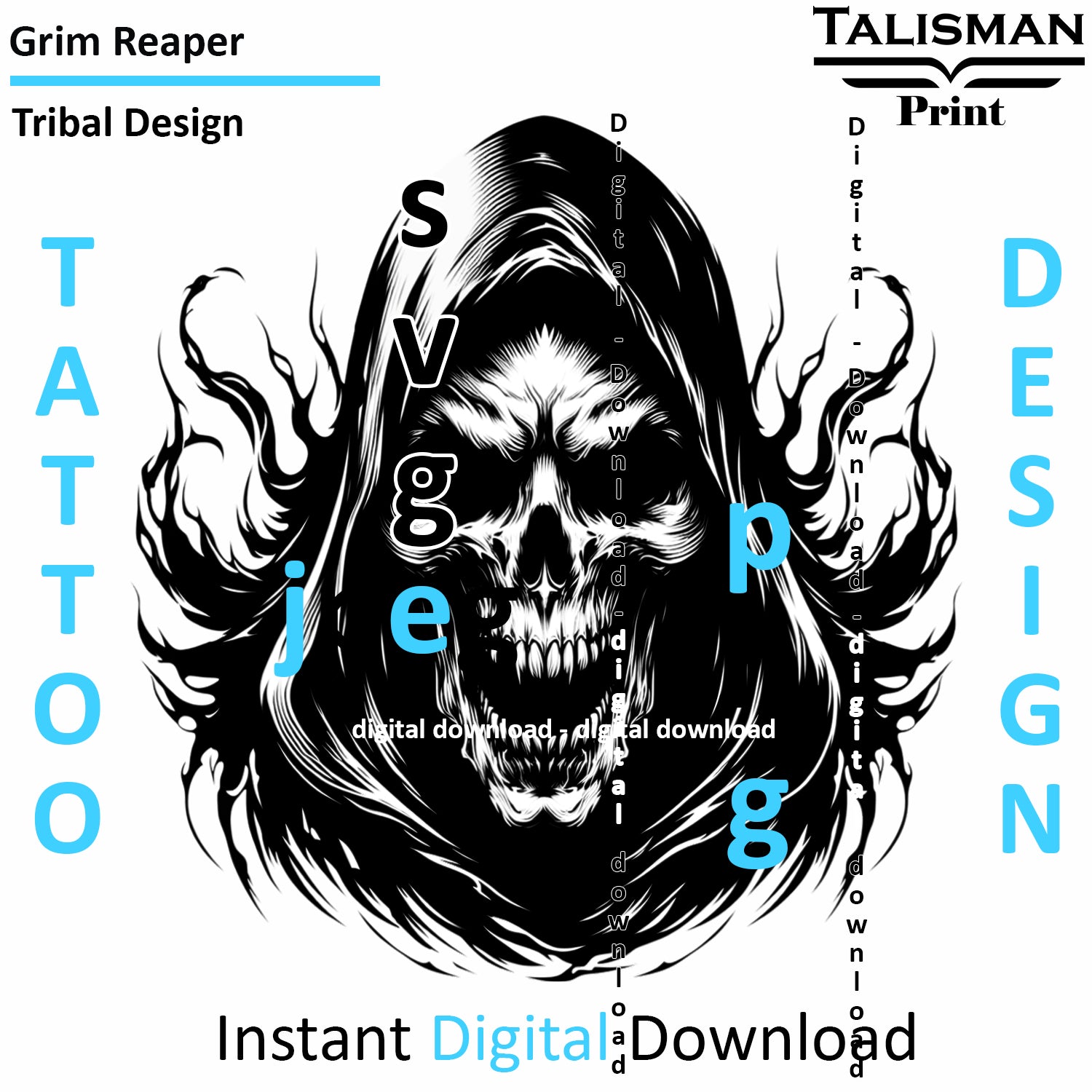 Grim Reaper - Digital Art | PNG, JPEG & SVG | Instant Download for Apparel, Décor and Wall Art