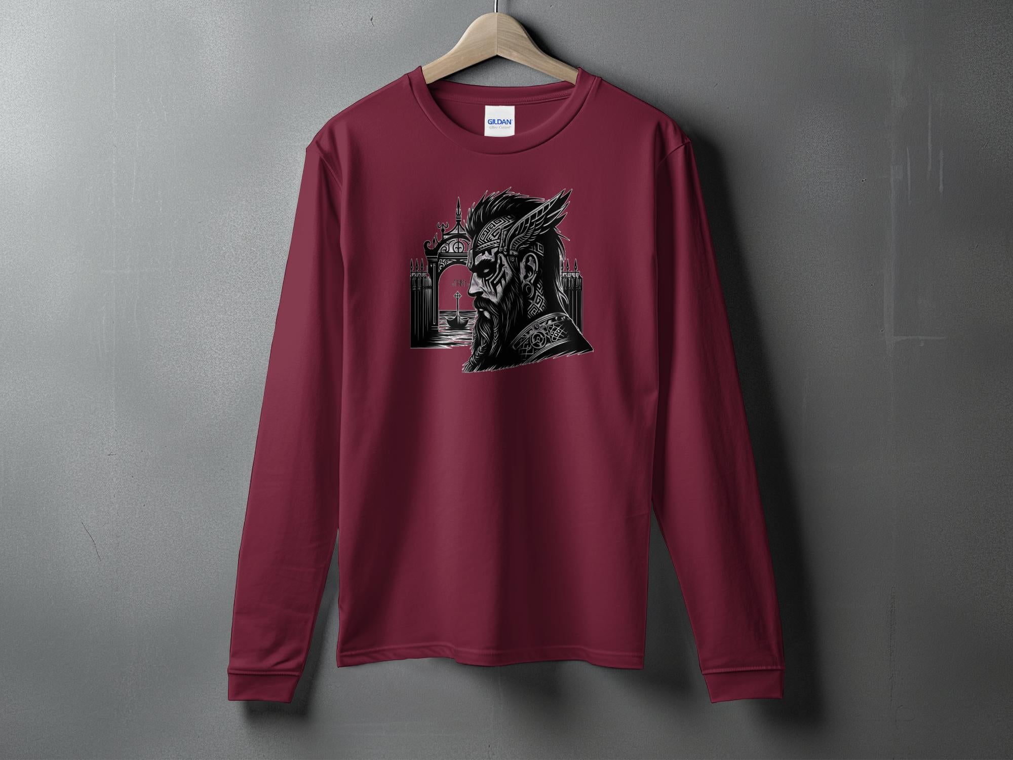 Viking Acceptance - Coloured Gildan Long Sleeve Realistic Norse Talisman Men Women Unisex Valhalla Tee Graphic Design