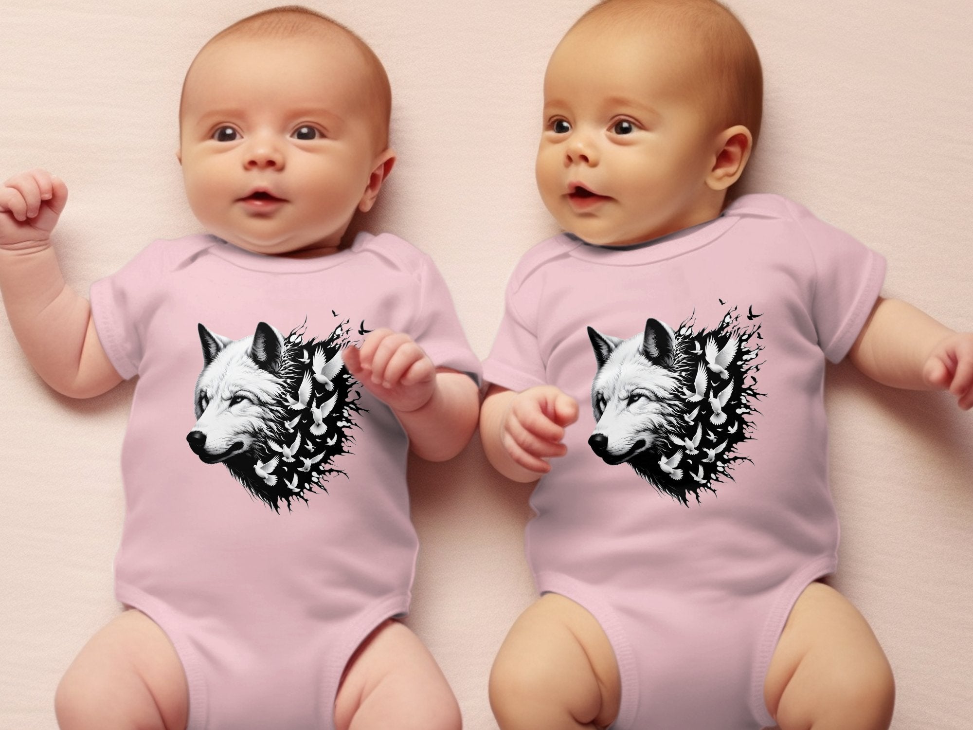 Wolf x Doves - Coloured Toddler Bodysuit Realistic Animal Talisman Unisex Tee Graphic Design