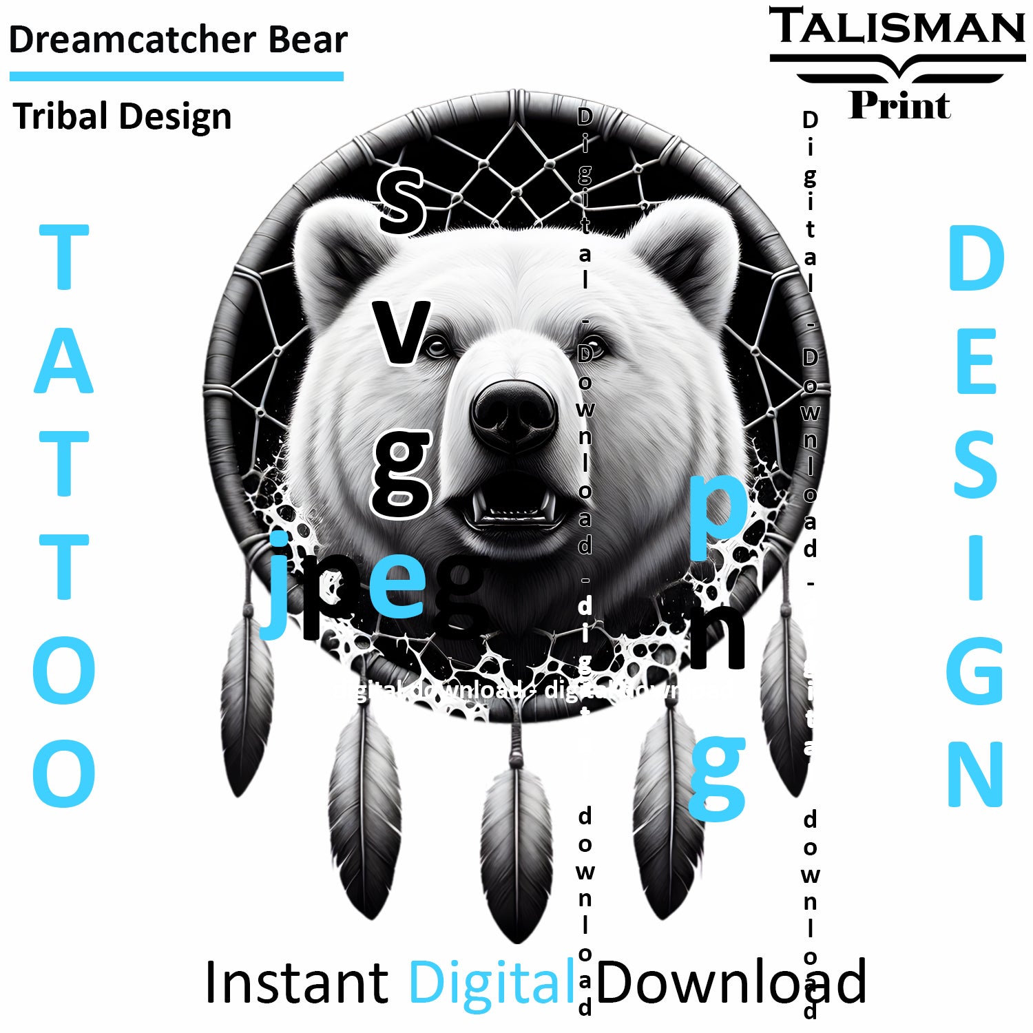 Dreamcatcher Bear - Digital Art | PNG, JPEG & SVG | Instant Download for Apparel, Décor and Wall Art