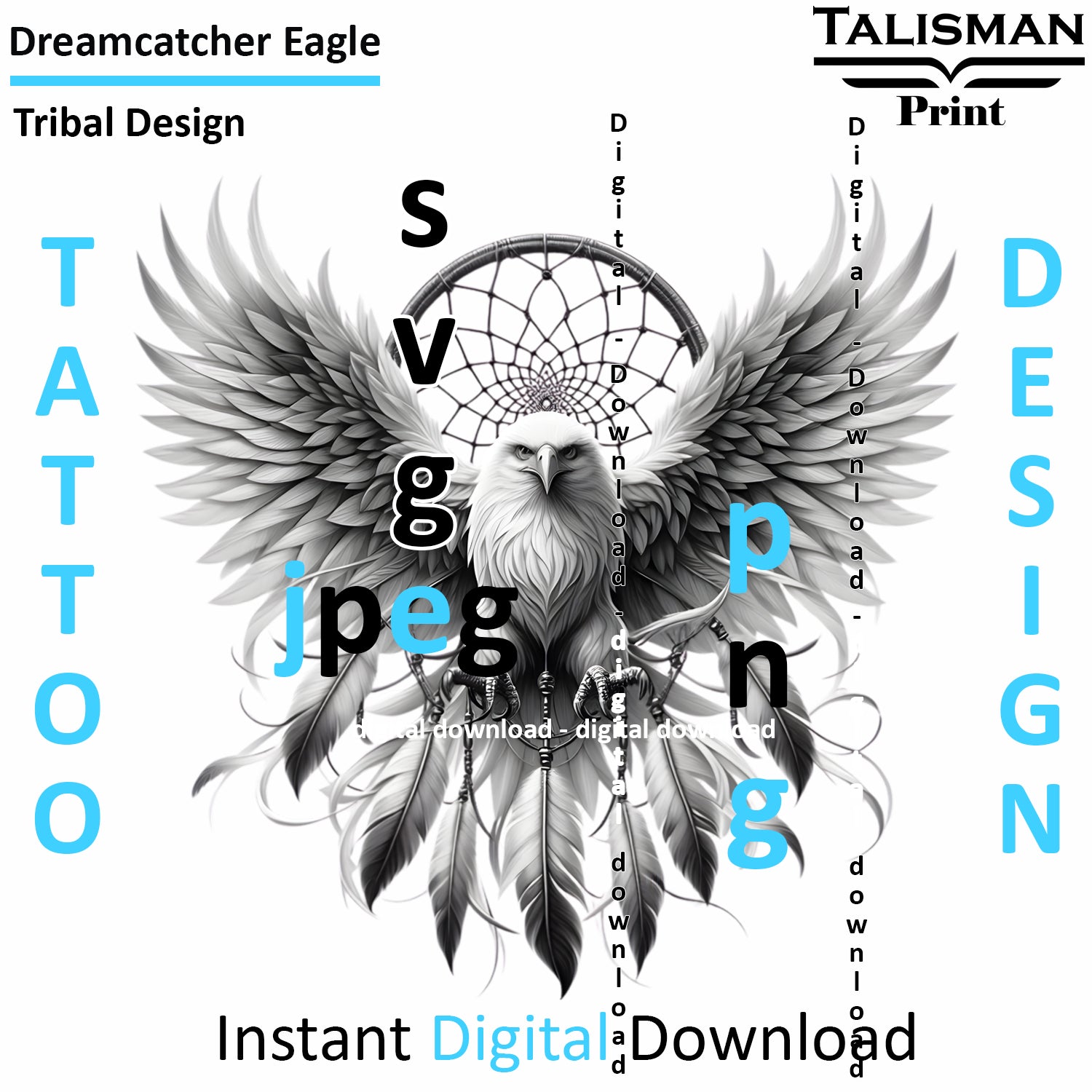 Dreamcatcher Eagle - Digital Art | PNG, JPEG & SVG | Instant Download for Apparel, Décor and Wall Art