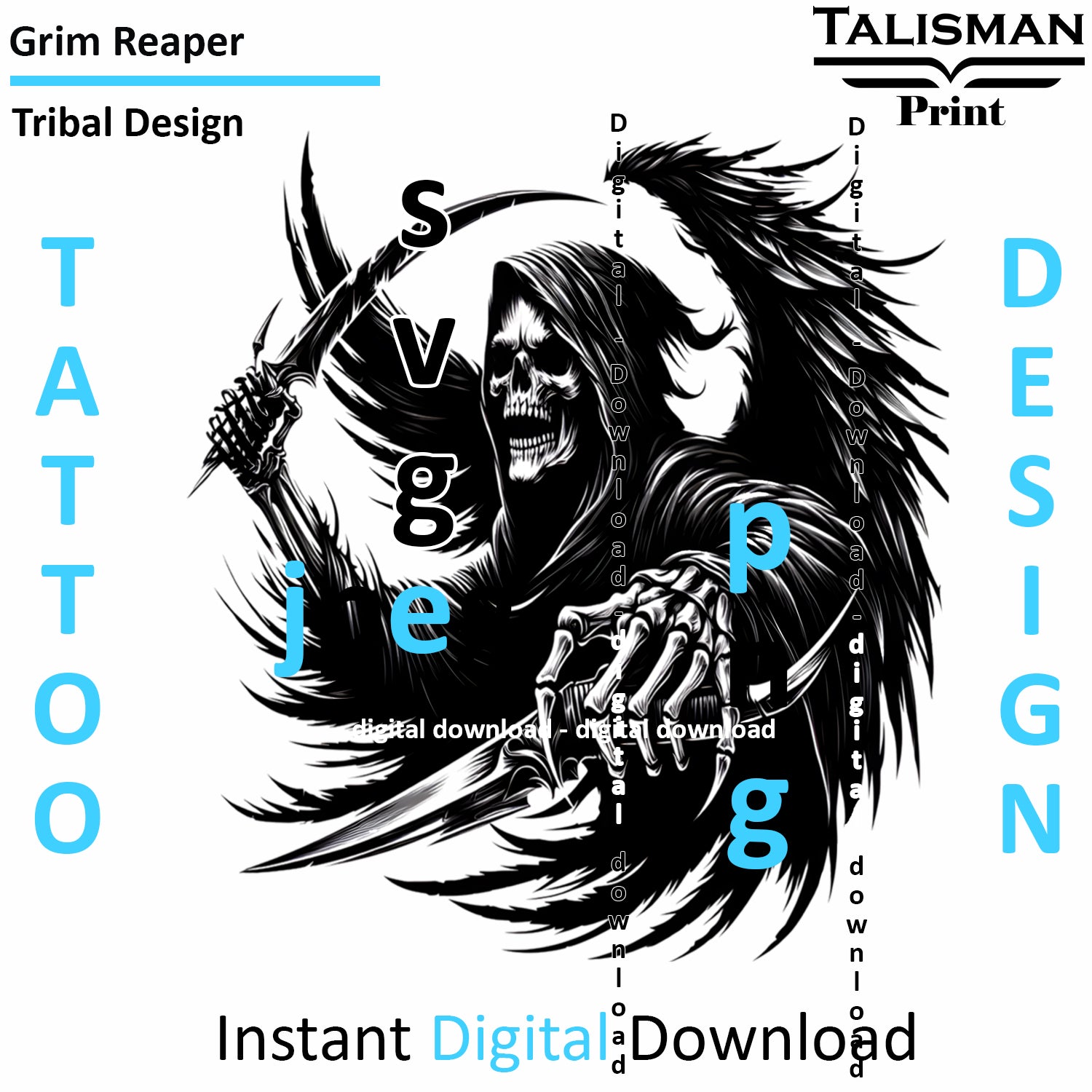 Grim Reaper - Digital Art | PNG, JPEG & SVG | Instant Download for Apparel, Décor and Wall Art