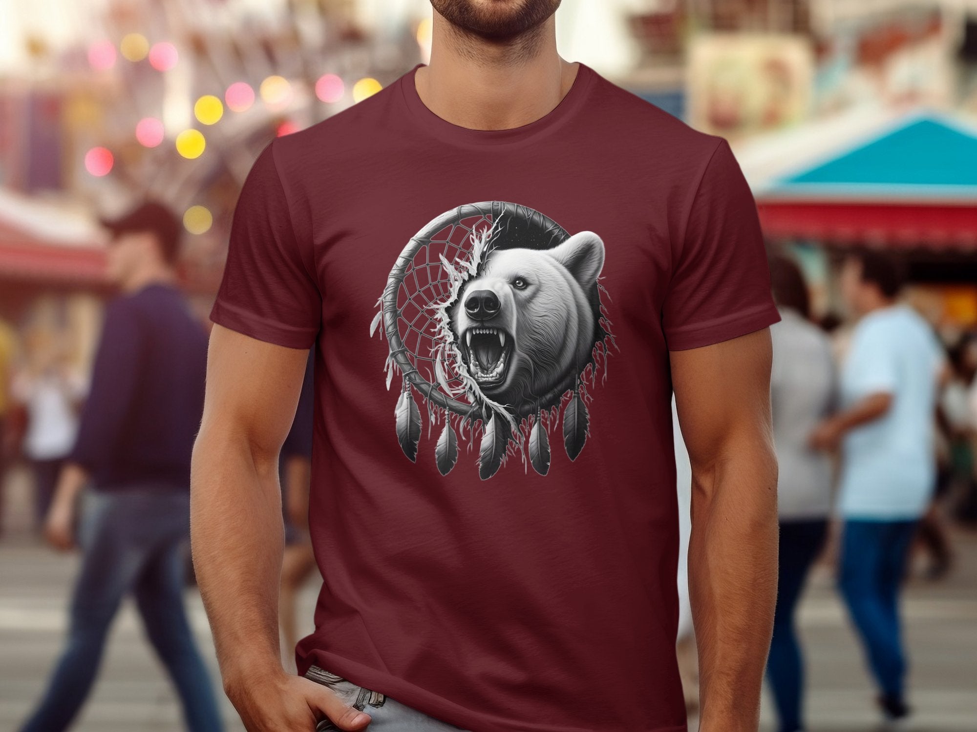 Dreamcatcher Bear - Coloured Gildan T-Shirt Realistic Native American Talisman Unisex Mythology Tee Graphic Design