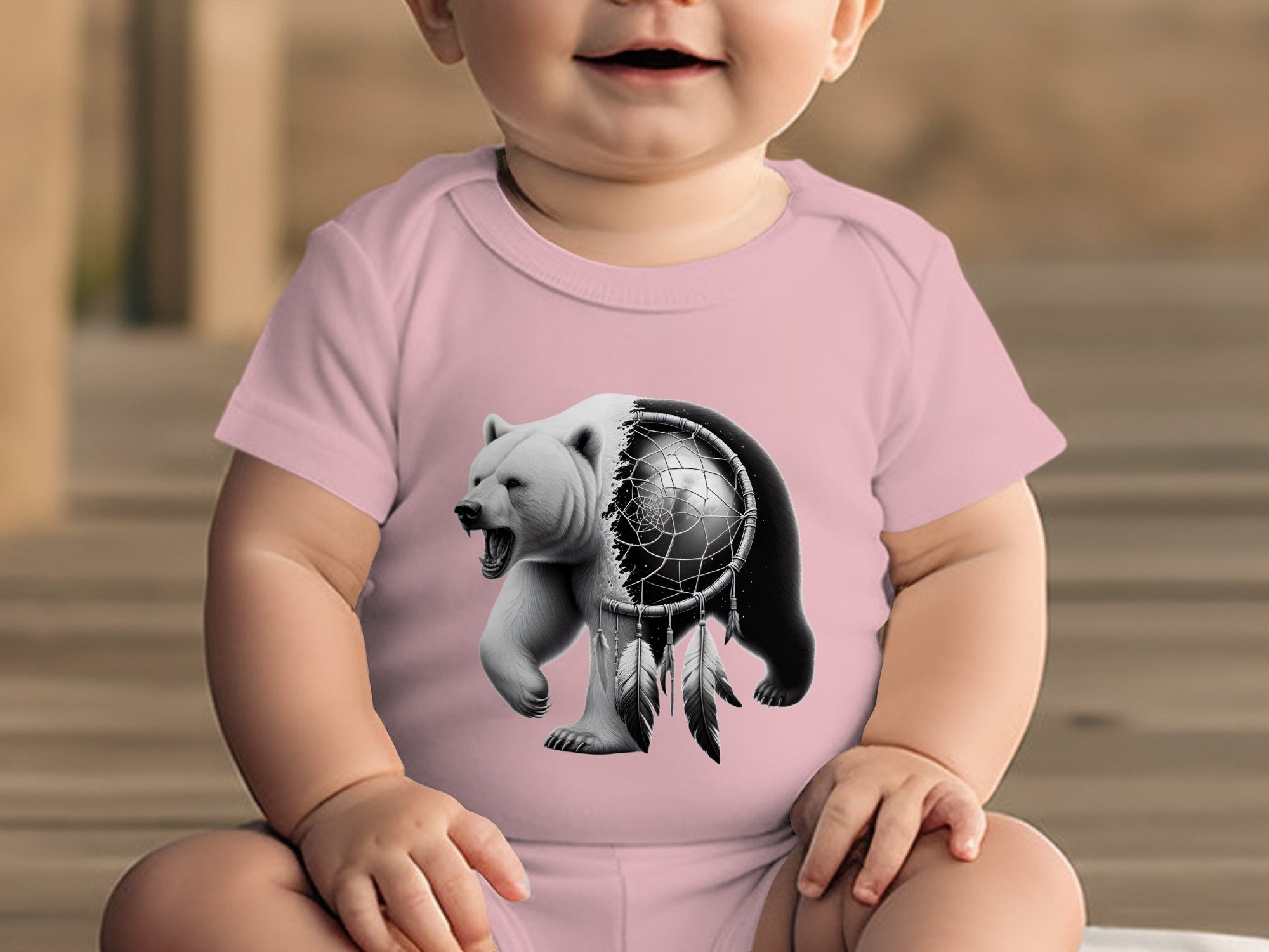 Dreamcatcher Bear - Coloured Toddler Bodysuit Realistic Native American Talisman Unisex Mythology Tee Graphic Design