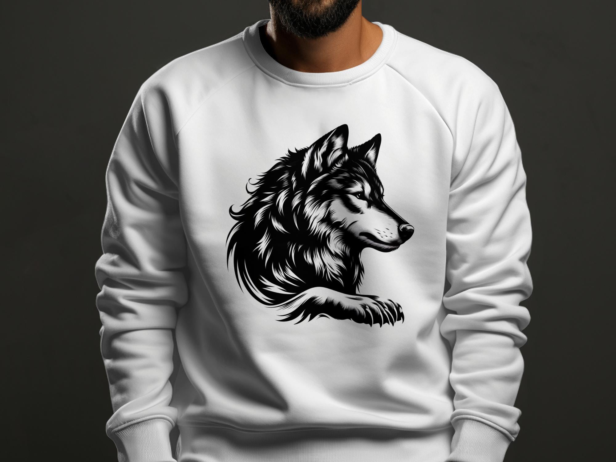 Wolf Tribal - Black White Gildan Sweatshirt Realistic Animal Talisman Unisex Tee Graphic Design