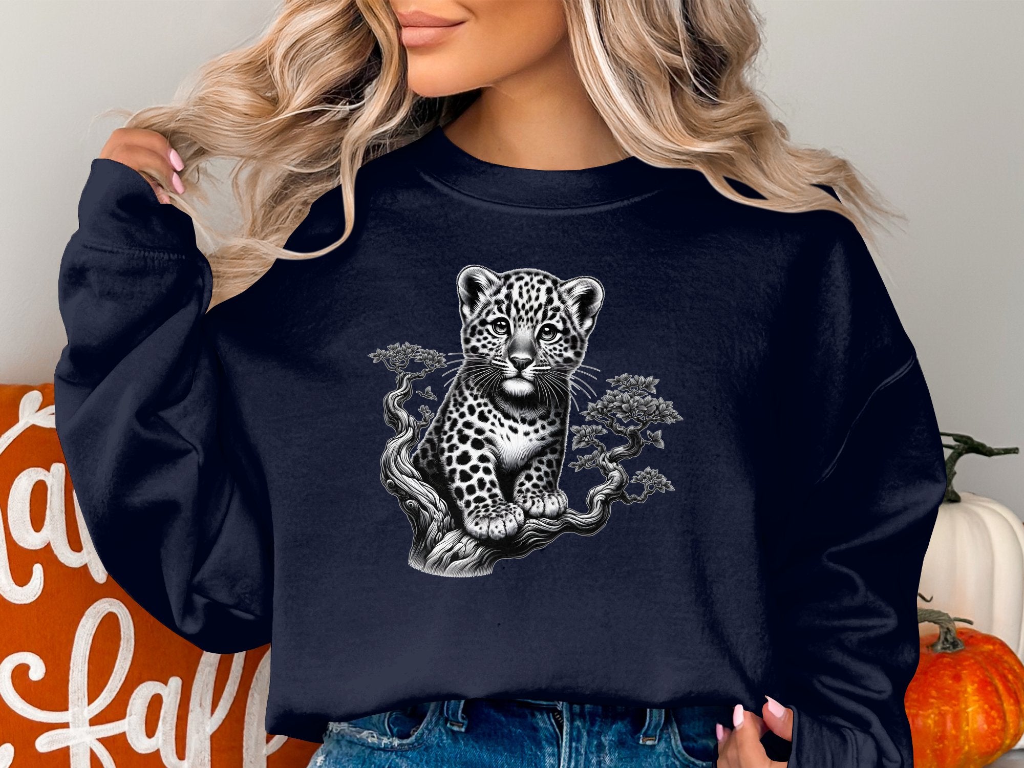 Leopard Bonsai - Coloured Gildan Sweatshirt Realistic Animal Talisman Unisex Cute Tee Graphic Design