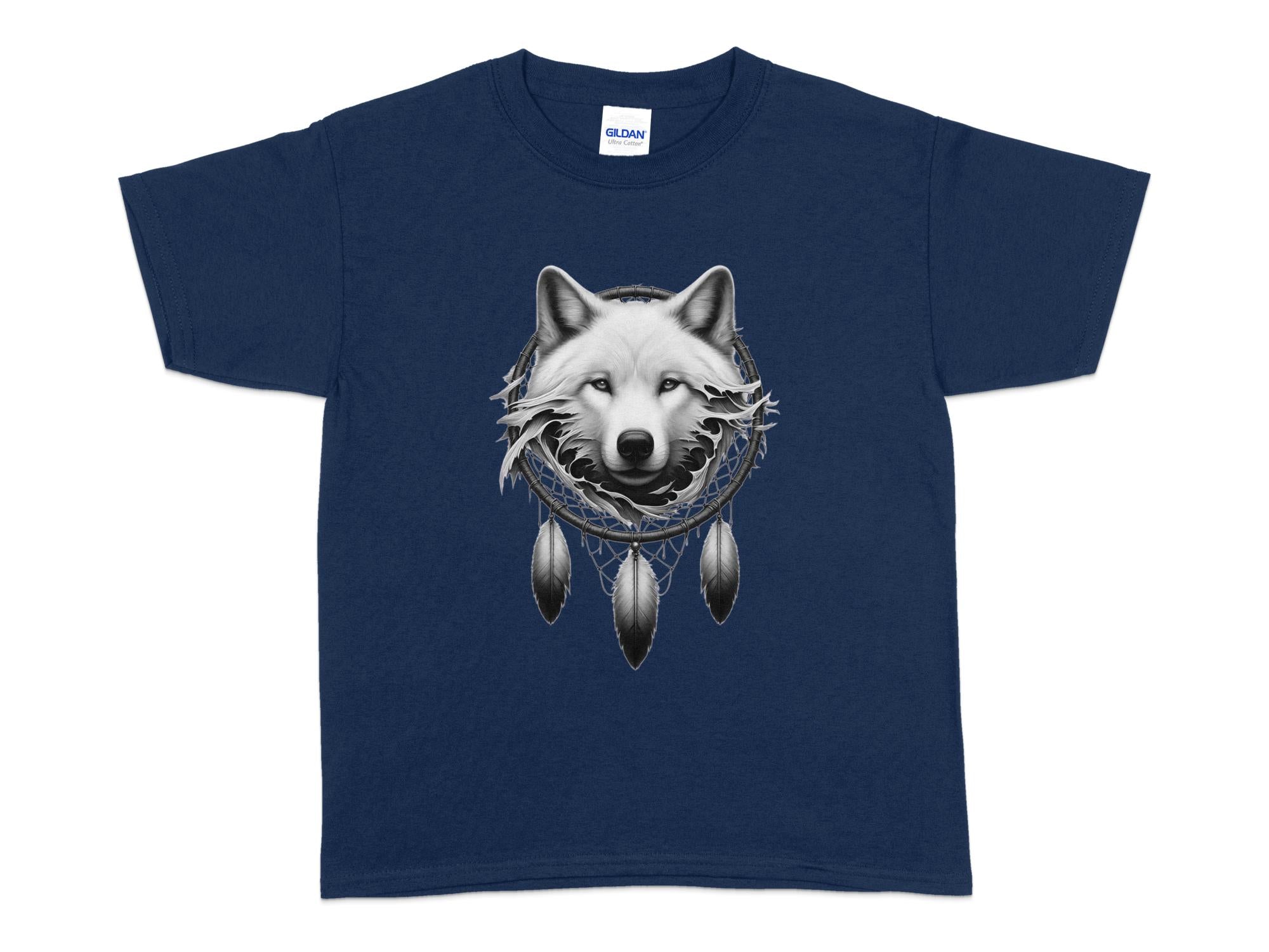 Dreamcatcher Wolf - Coloured Gildan Kids T-Shirt Realistic Native American Talisman Unisex Mythology Tee Graphic Design