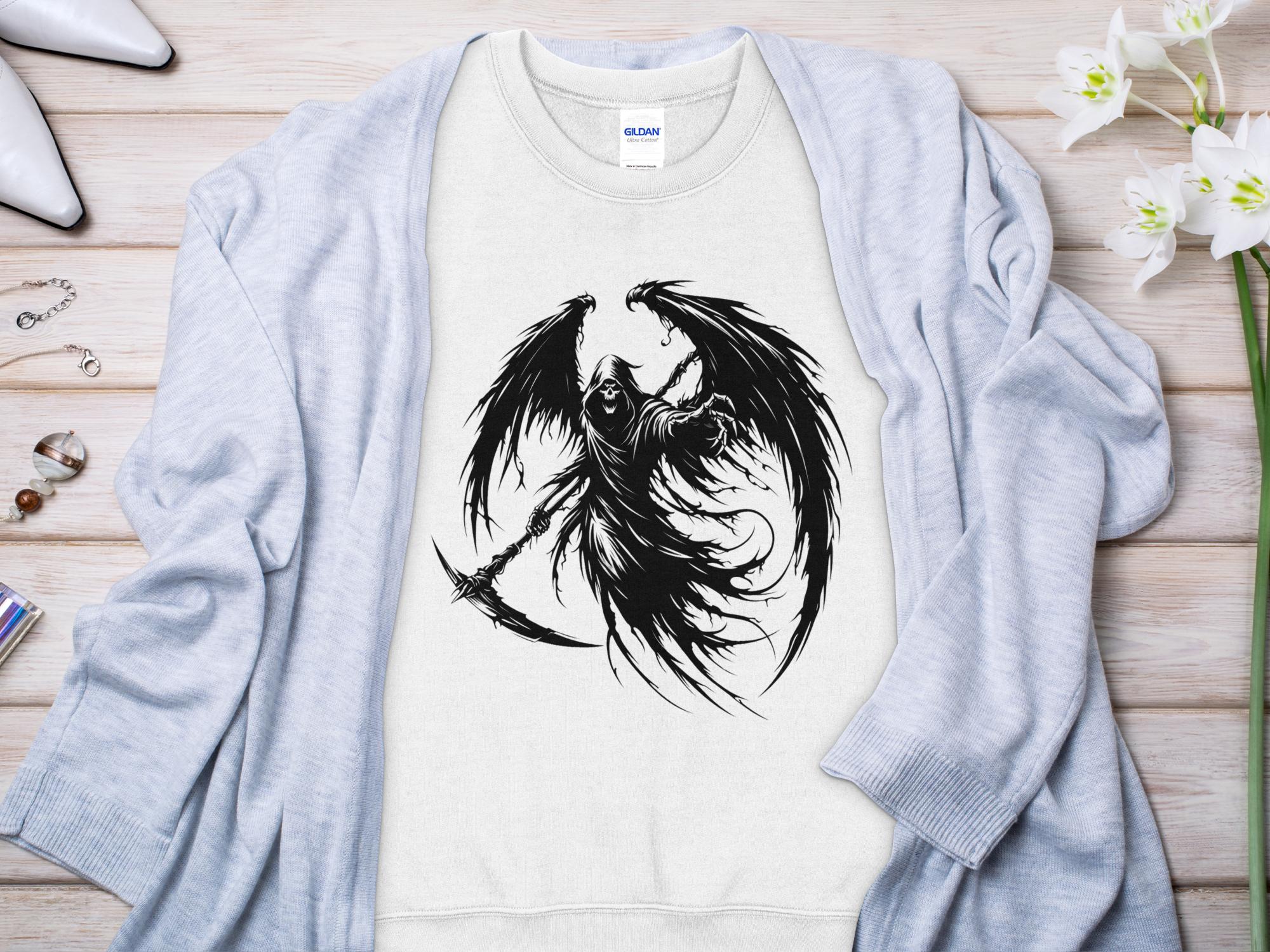 Grim Reaper - Black White Gildan Sweatshirt Commemorative Talisman Unisex Tee Graphic Design