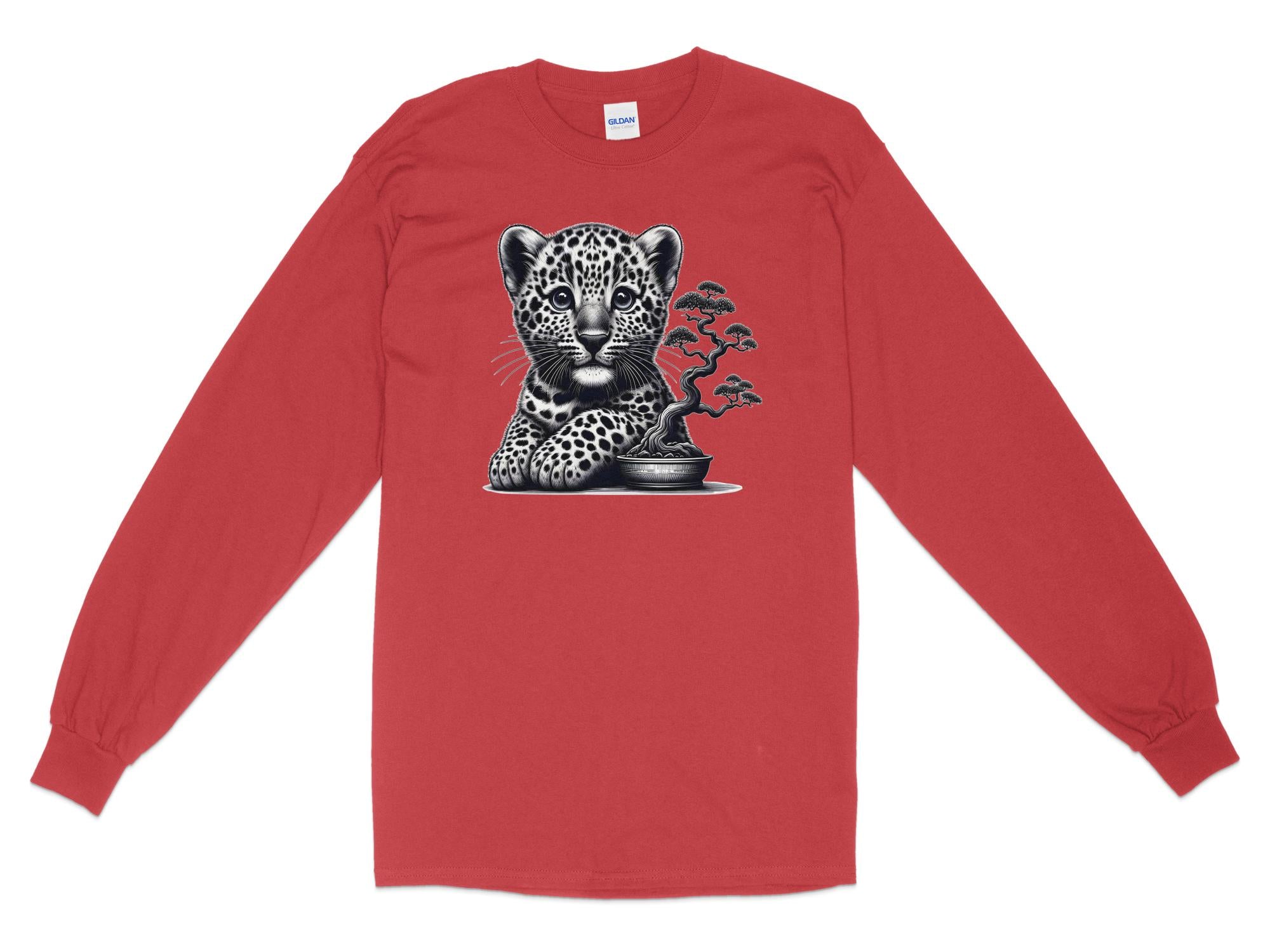 Leopard Bonsai - Coloured Gildan Long Sleeve Realistic Animal Talisman Unisex Cute Tee Graphic Design