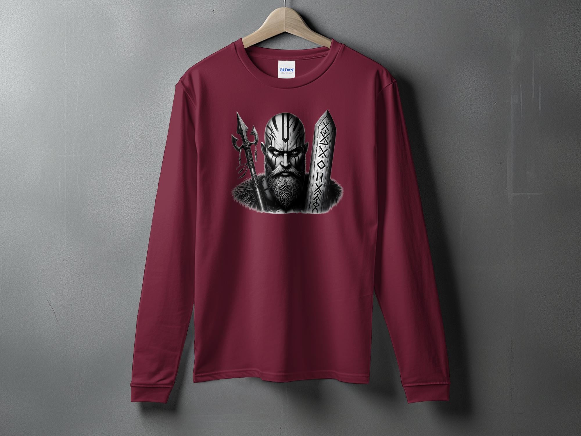 Viking Strength - Coloured Gildan Long Sleeve Realistic Norse Talisman Men Women Unisex Valhalla Tee Graphic Design