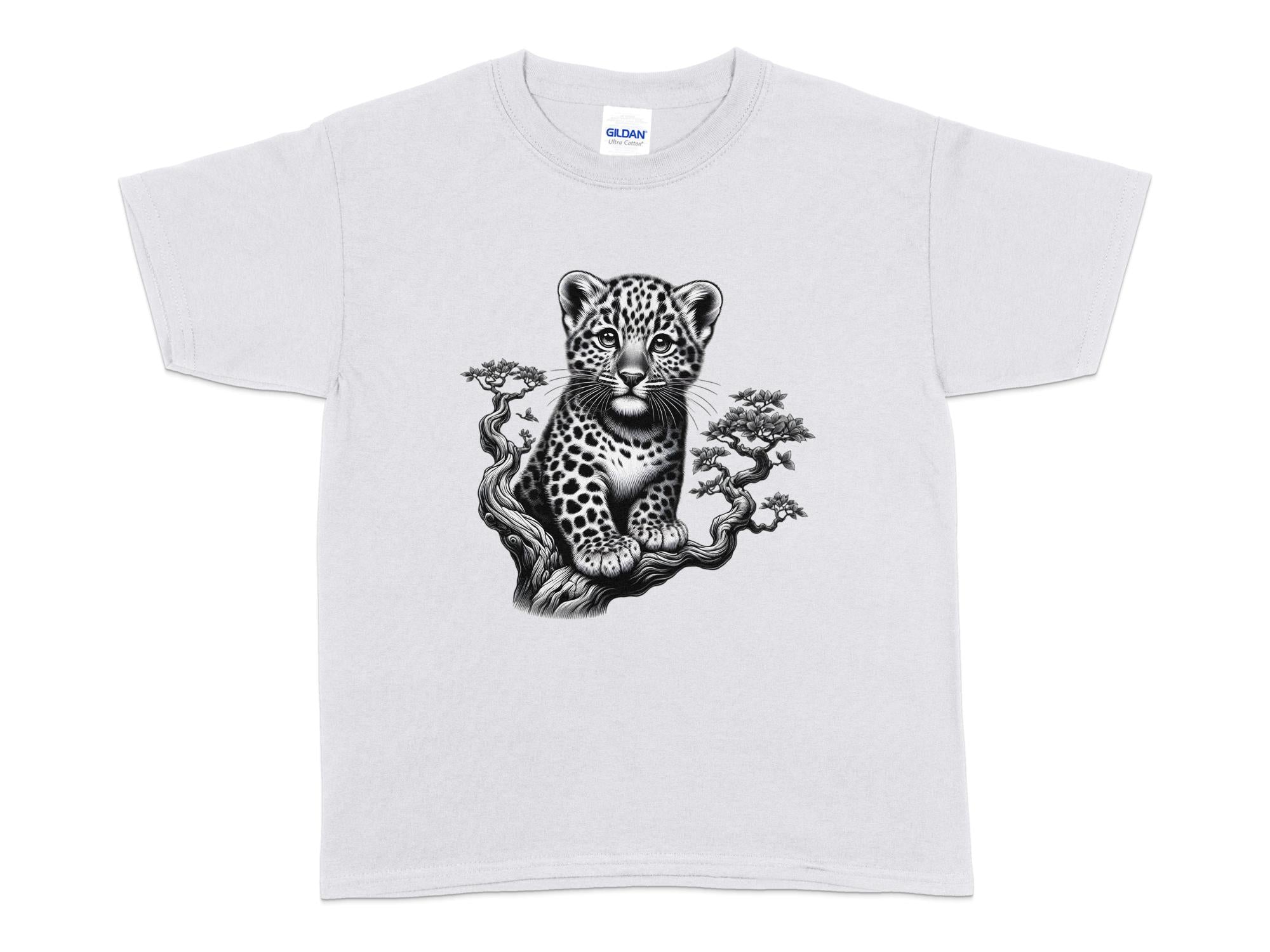 Leopard Bonsai - Coloured Gildan Kids T-Shirt Realistic Animal Talisman Unisex Cute Tee Graphic Design