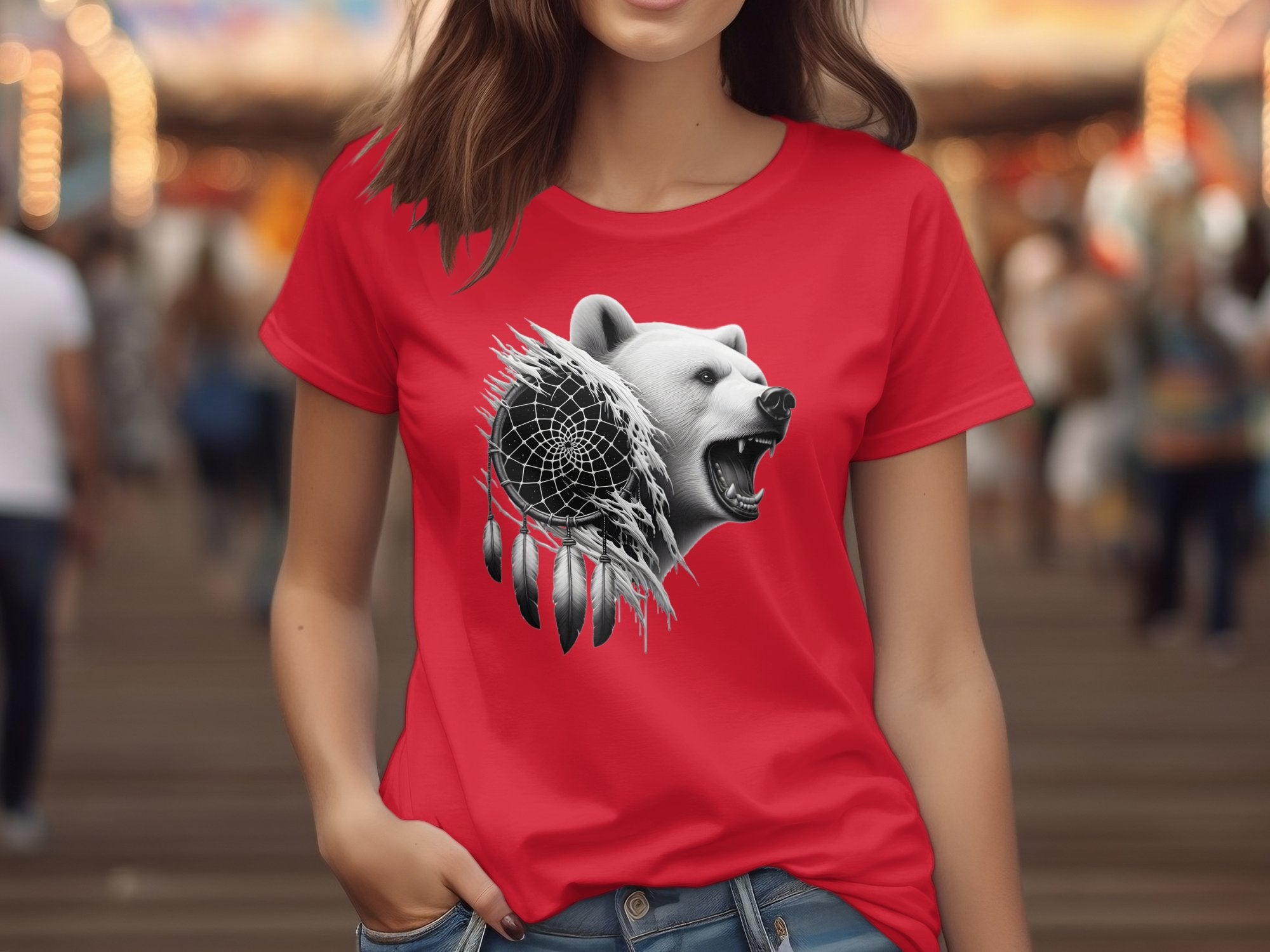 Dreamcatcher Bear - Coloured Gildan T-Shirt Realistic Native American Talisman Unisex Mythology Tee Graphic Design