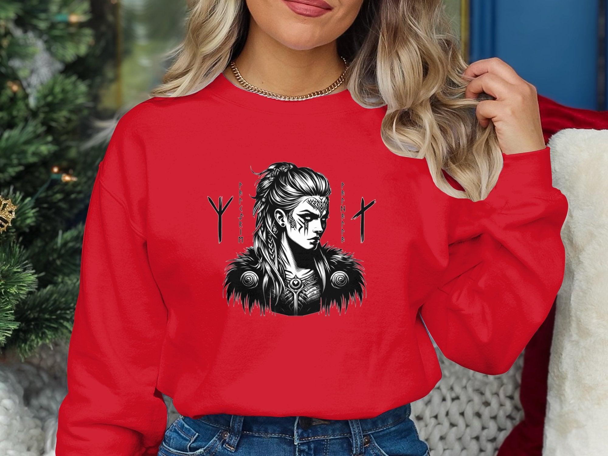 Viking Shield Maiden - Coloured Gildan Sweatshirt Realistic Norse Talisman Men Women Unisex Valhalla Tee Graphic Design