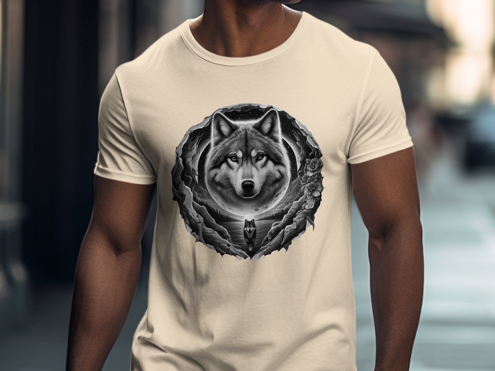 Moon Wolf - Coloured Gildan T-Shirt Realistic Animal Talisman Unisex Mythology Tee Graphic Design